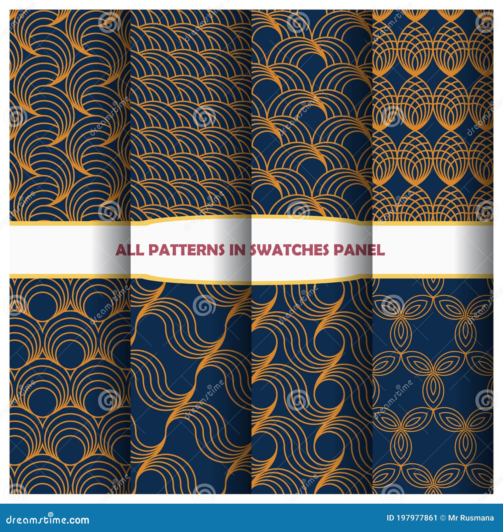 Art Deco Patterns Set Gold And Blue Stock Vector Illustration Of Creative Element 197977861