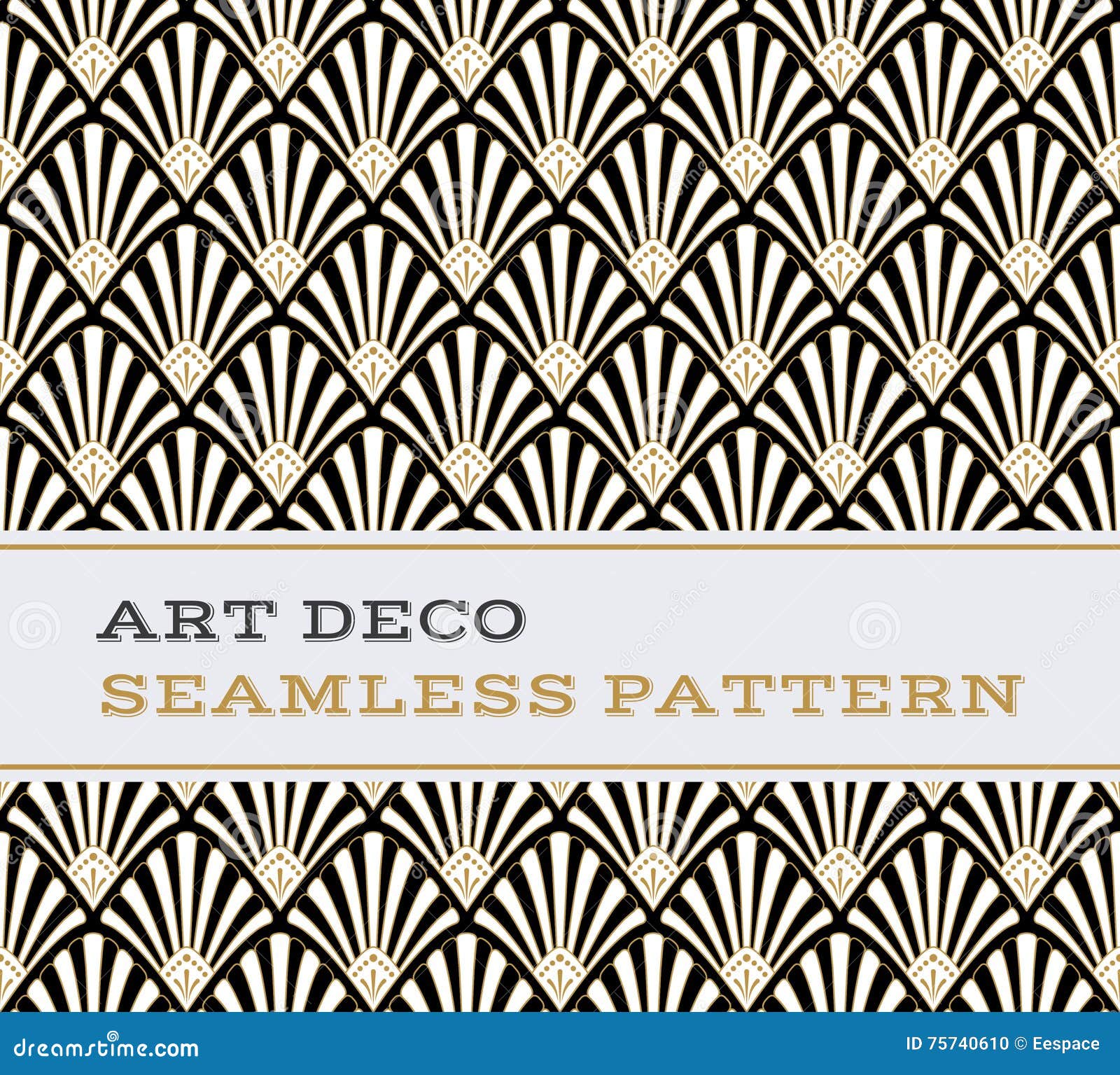 Art Deco Seamless Pattern Black White and Gold Colours 03 Stock Vector