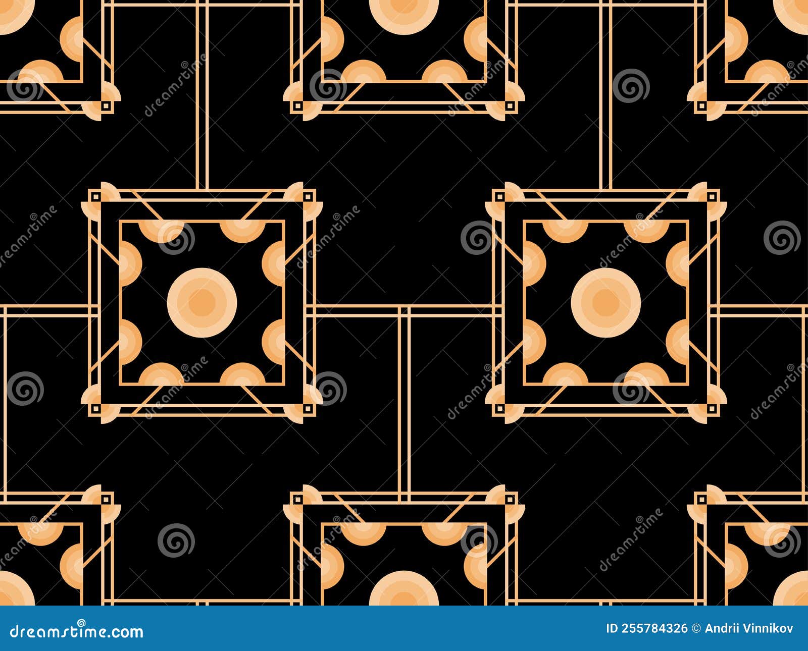 Art Deco Seamless Pattern. Golden Art Line on Black Background. Vintage