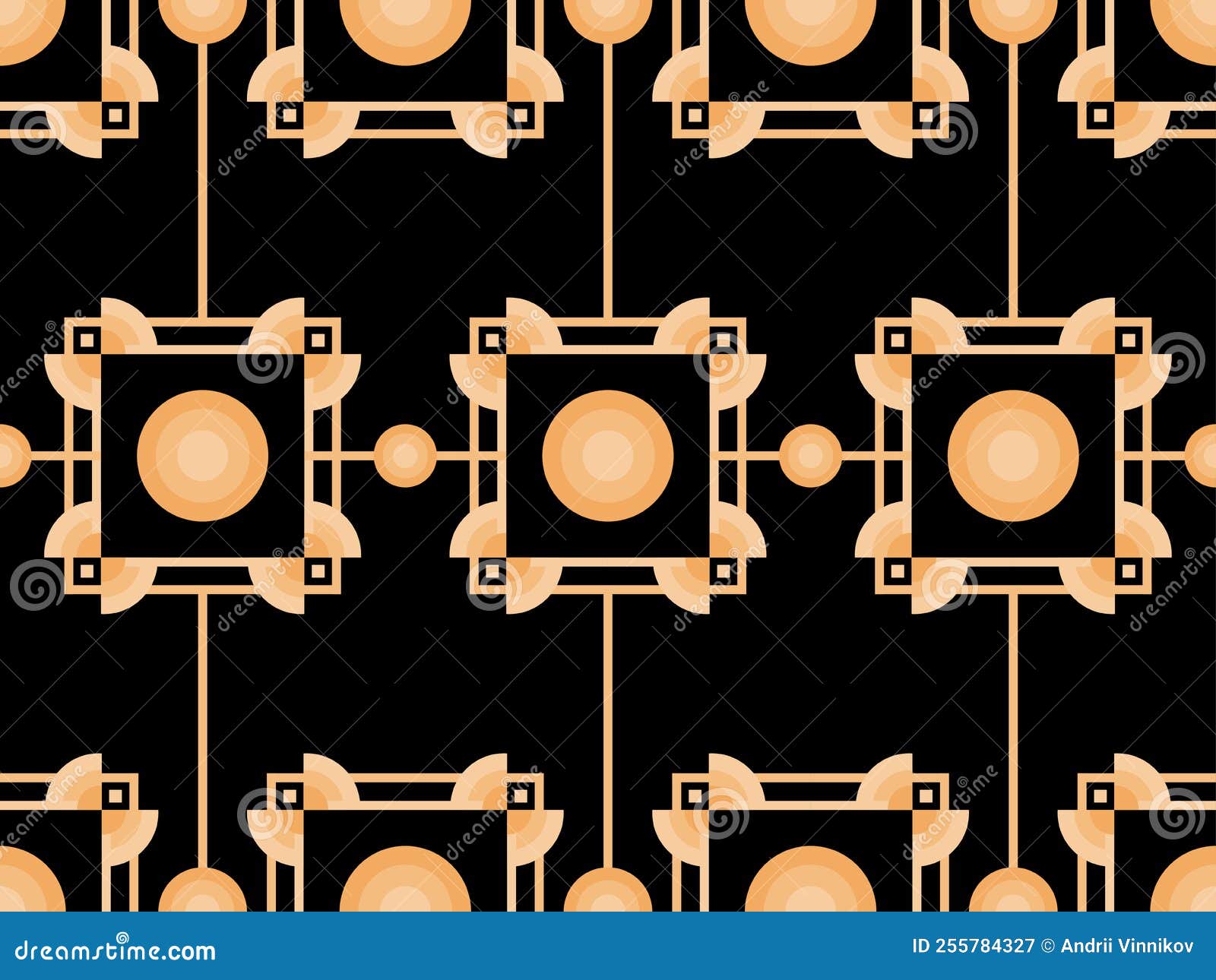 Art Deco Seamless Pattern. Golden Art Line on Black Background. Vintage