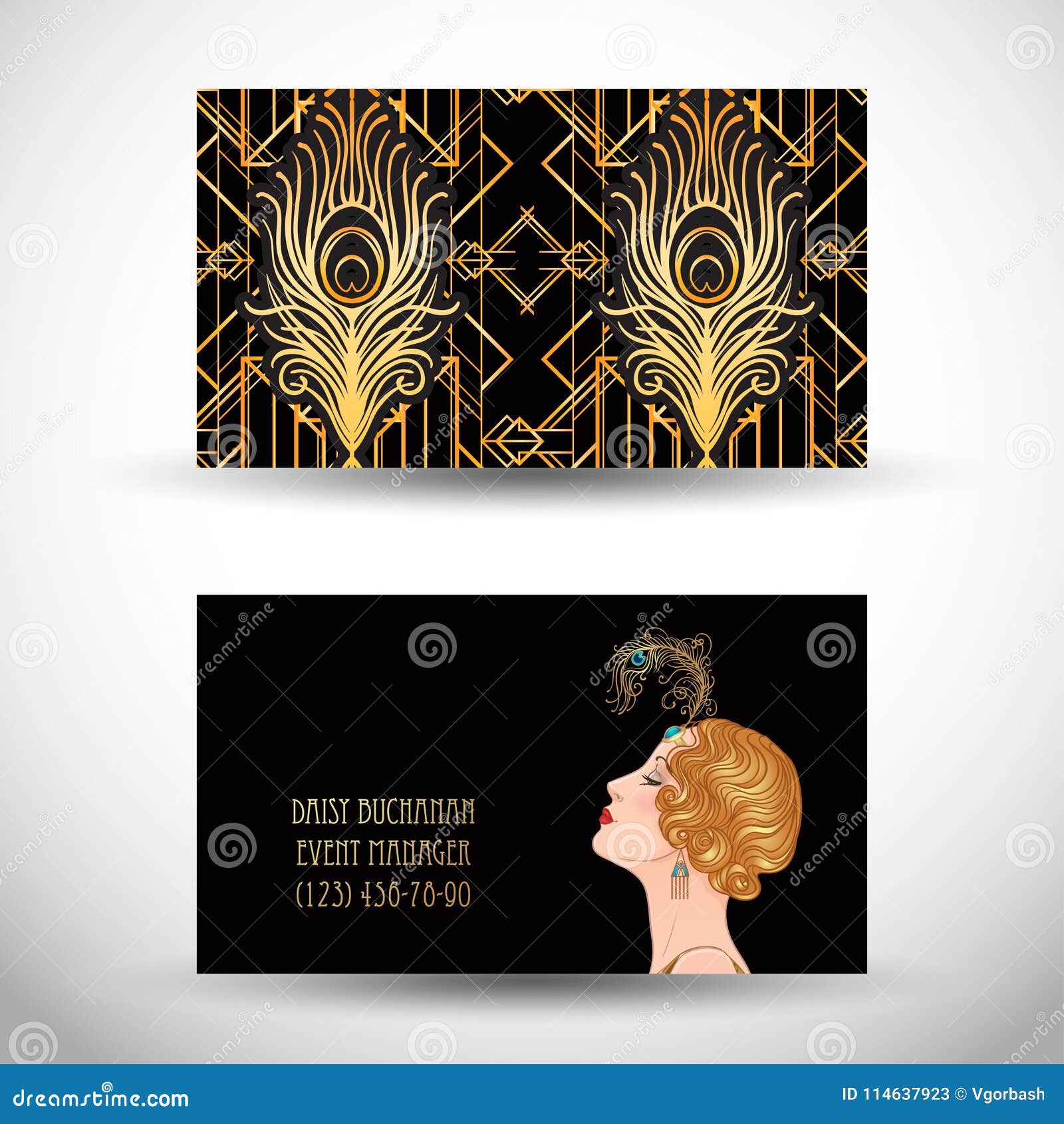 Art Deco Style Business Card. Sample Text. Abstract Vintage Patt Stock