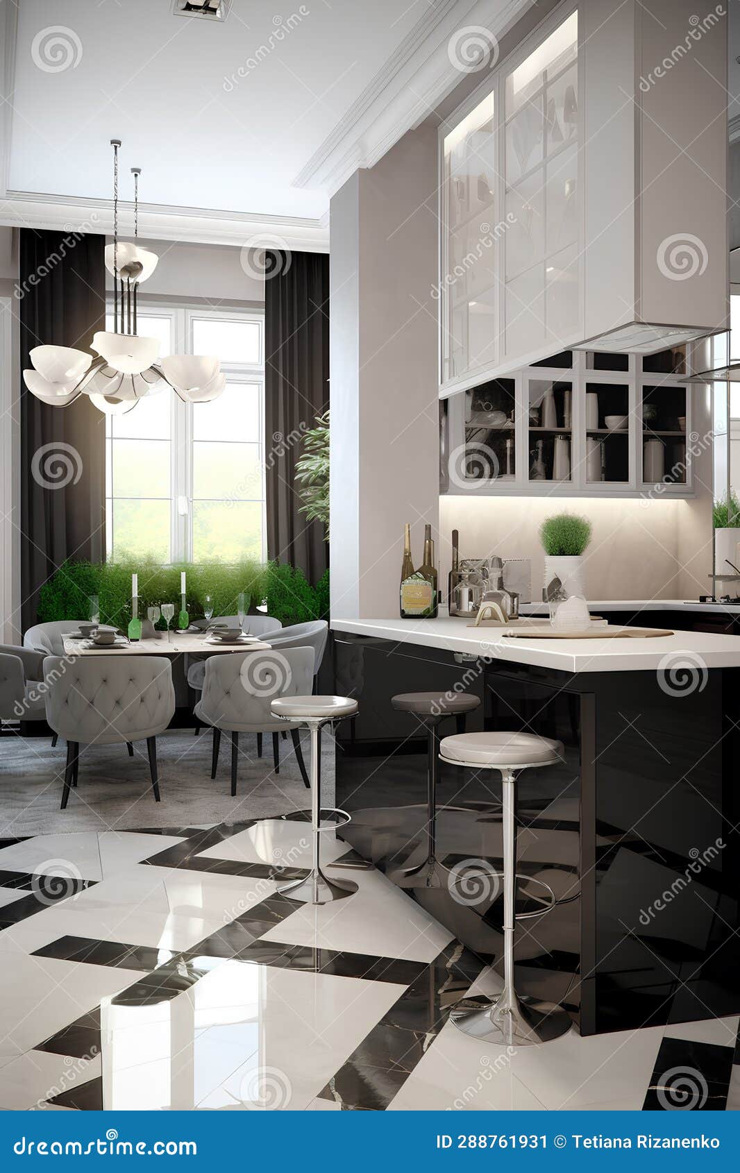 Artdeco Style Kitchen Interior in Luxury House Stock Illustration