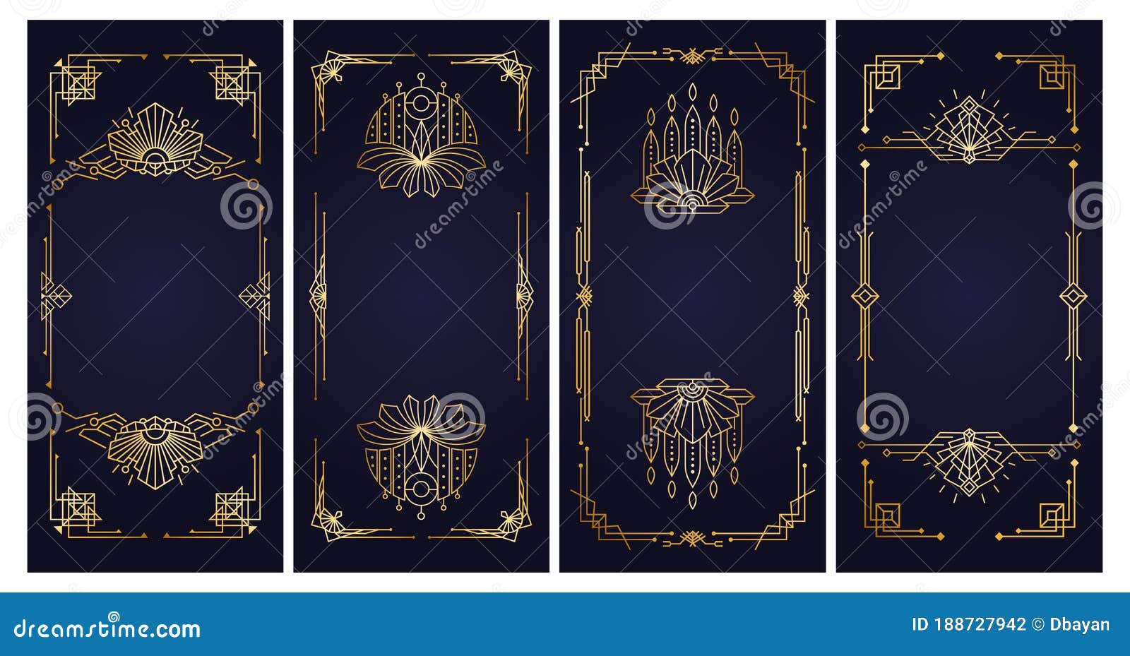 roaring 20s -  templates. art deco vintage gold frames. retro linear s for invitation, cards, banners