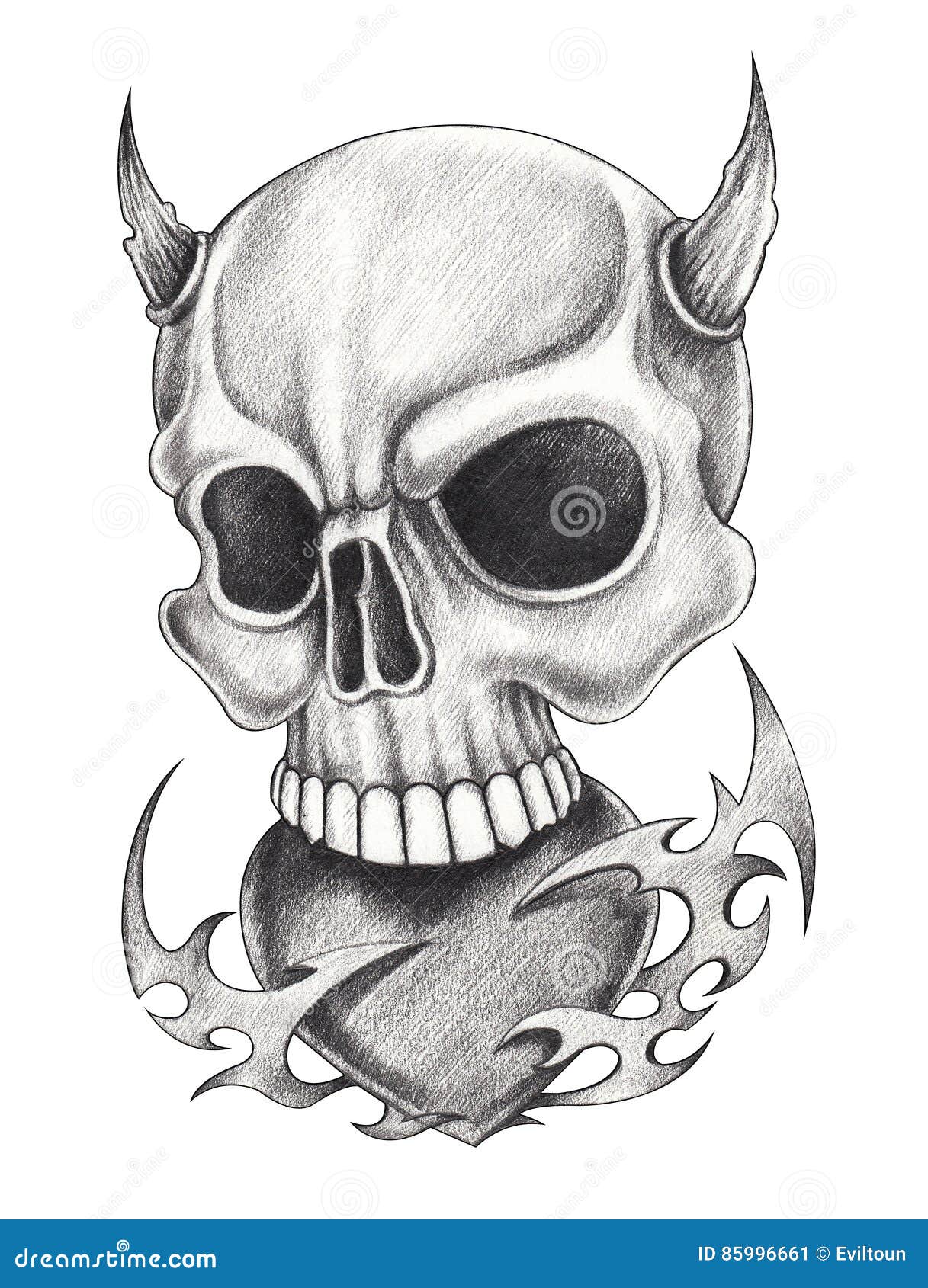 Art devil skull tattoo. stock illustration. Illustration of cranium ...