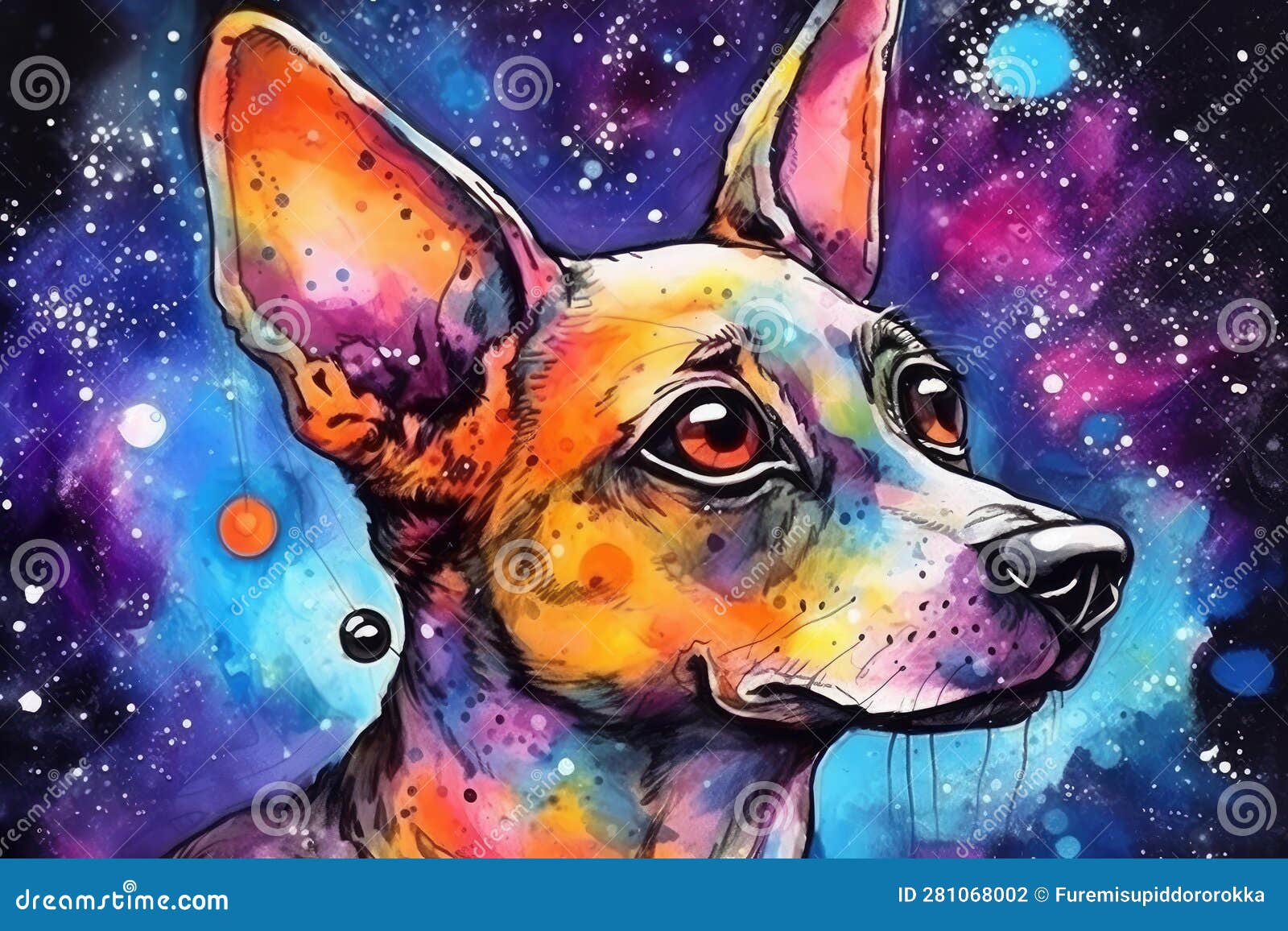Art Dog in Space . Dreamlike Background with Dog Stock Illustration ...
