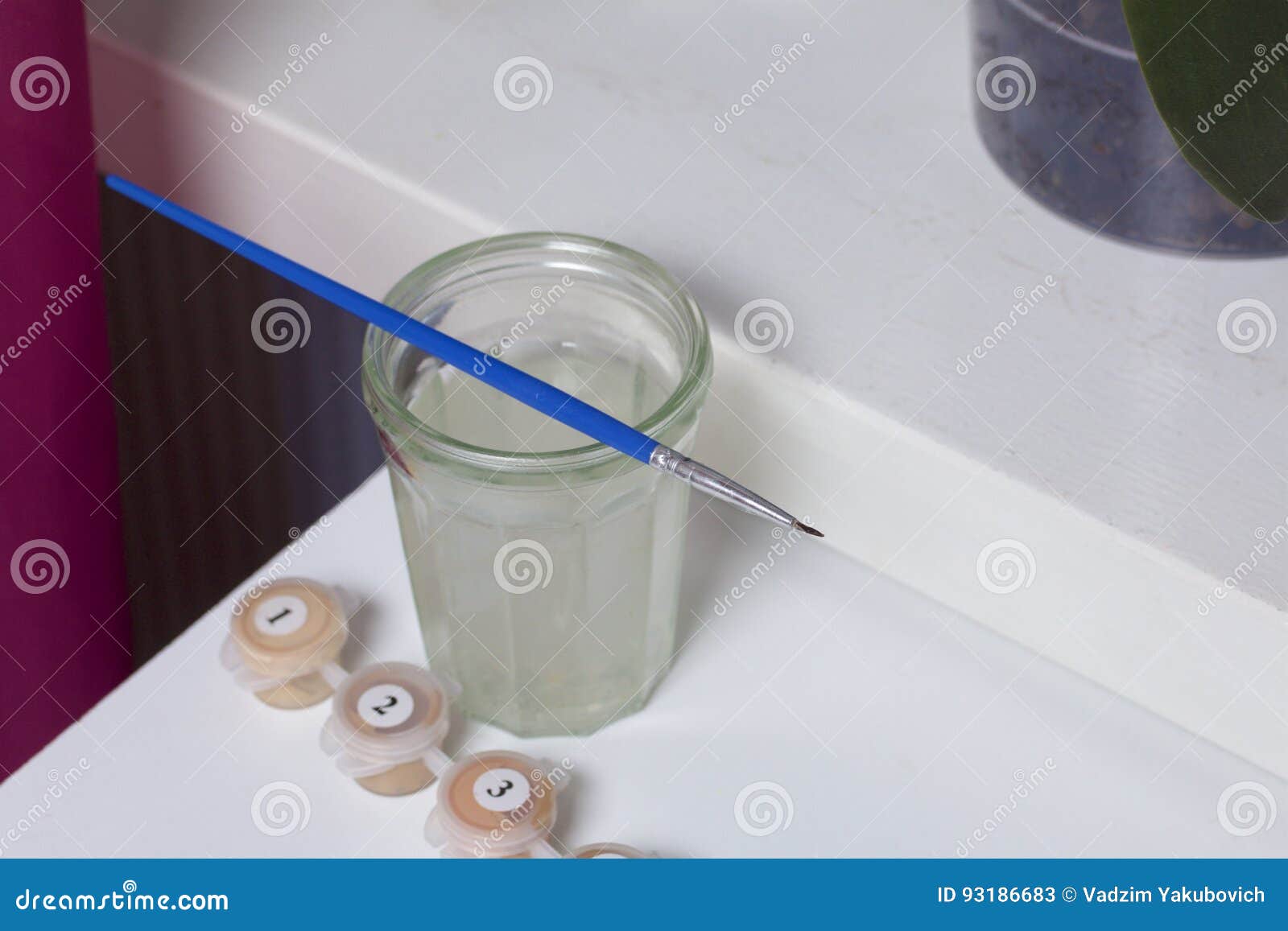 Art. Drawing by Numbers Using Brushes, Numbered Paints Stock Image