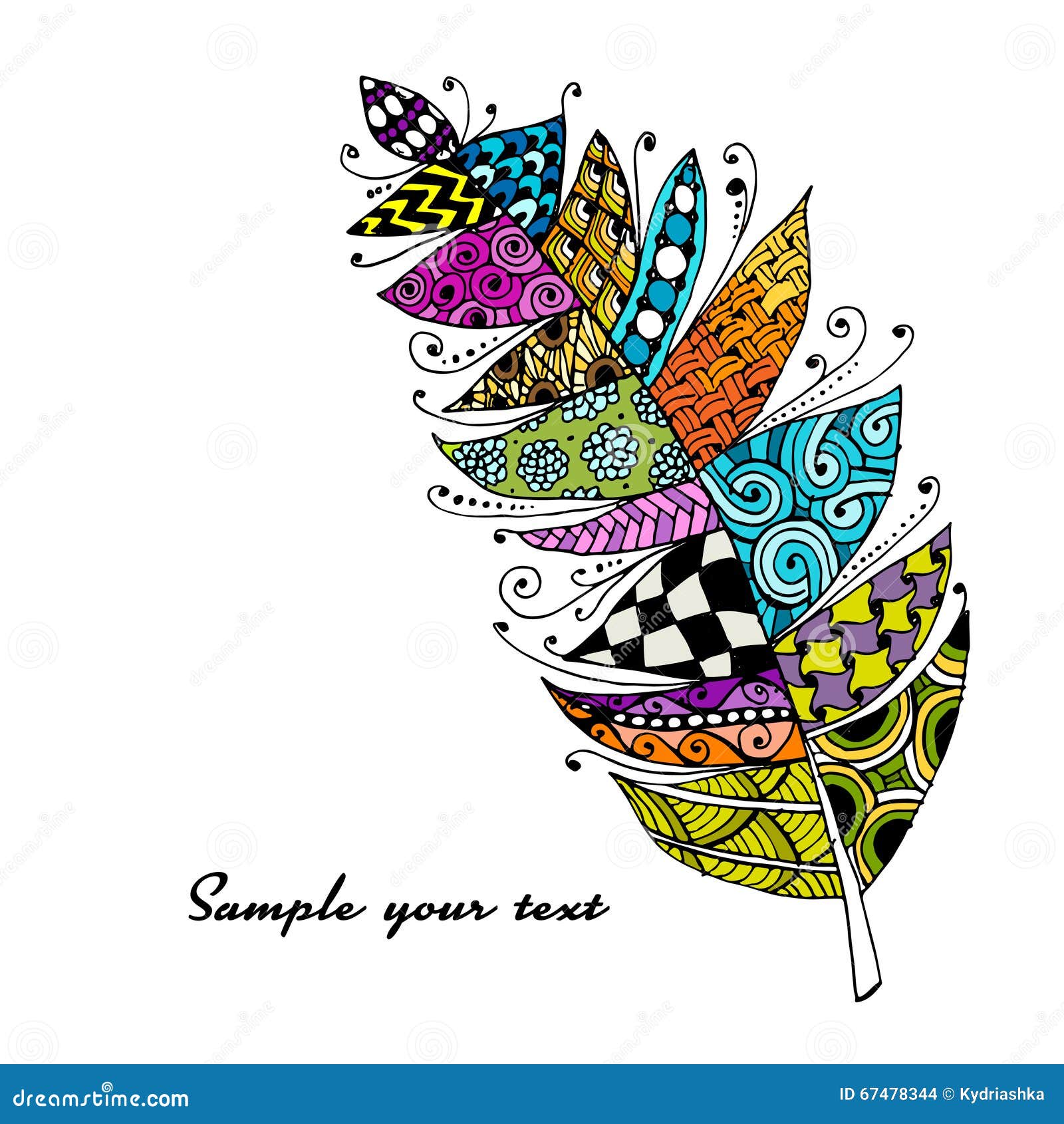 Art Feather, Zentangle Style for Your Design Stock Vector