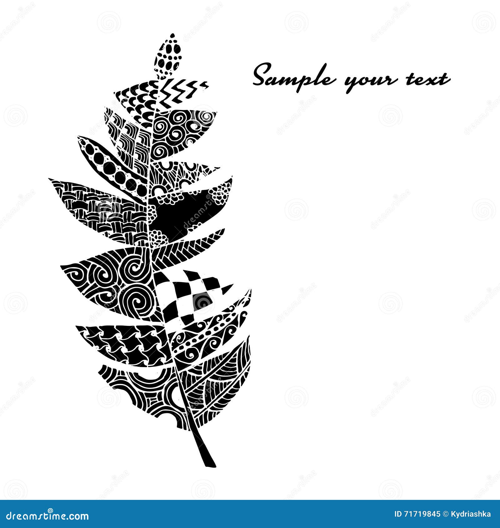 Art Feather, Zentangle Style for Your Design Stock Vector