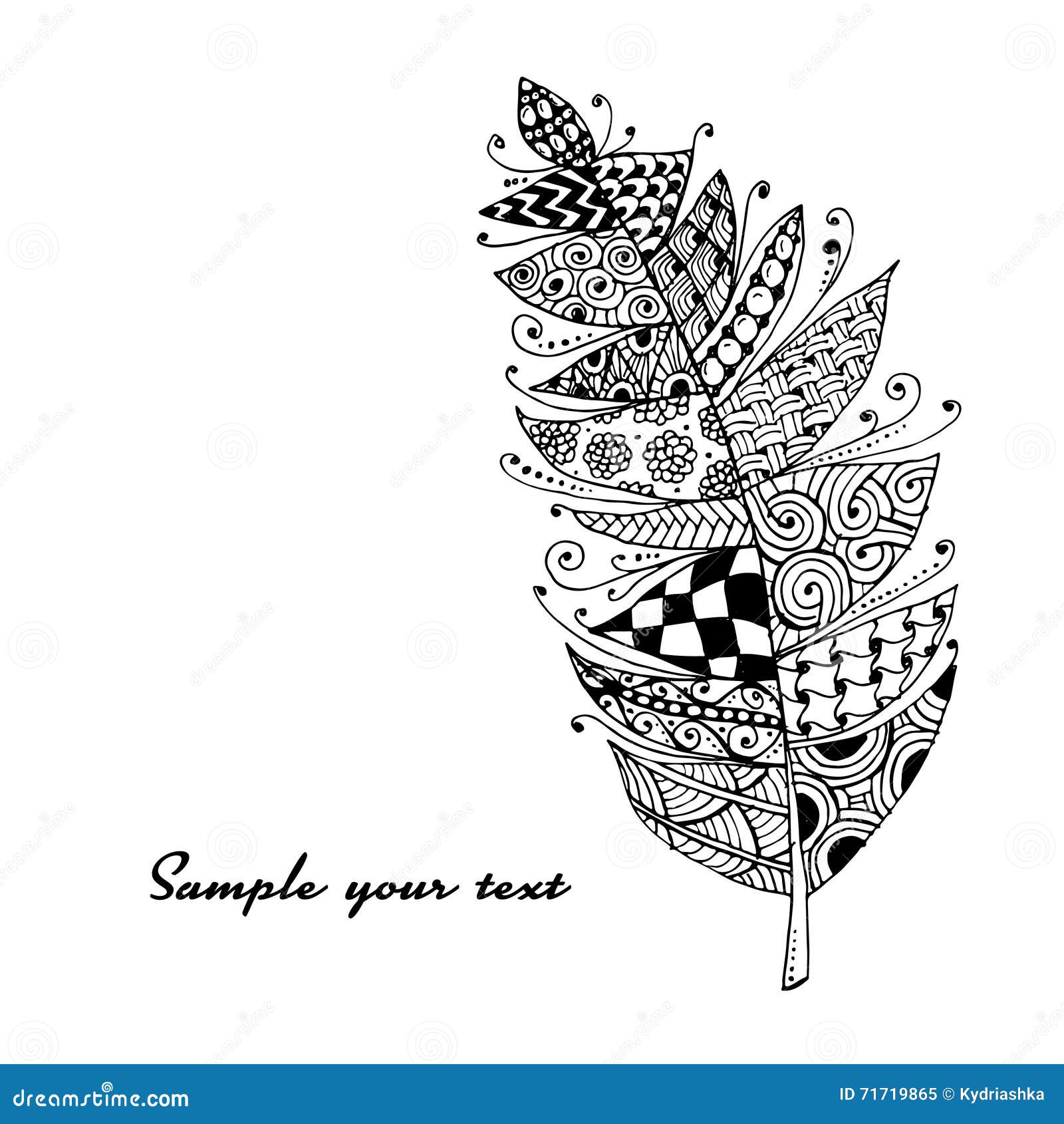 Art Feather, Zentangle Style for Your Design Stock Vector