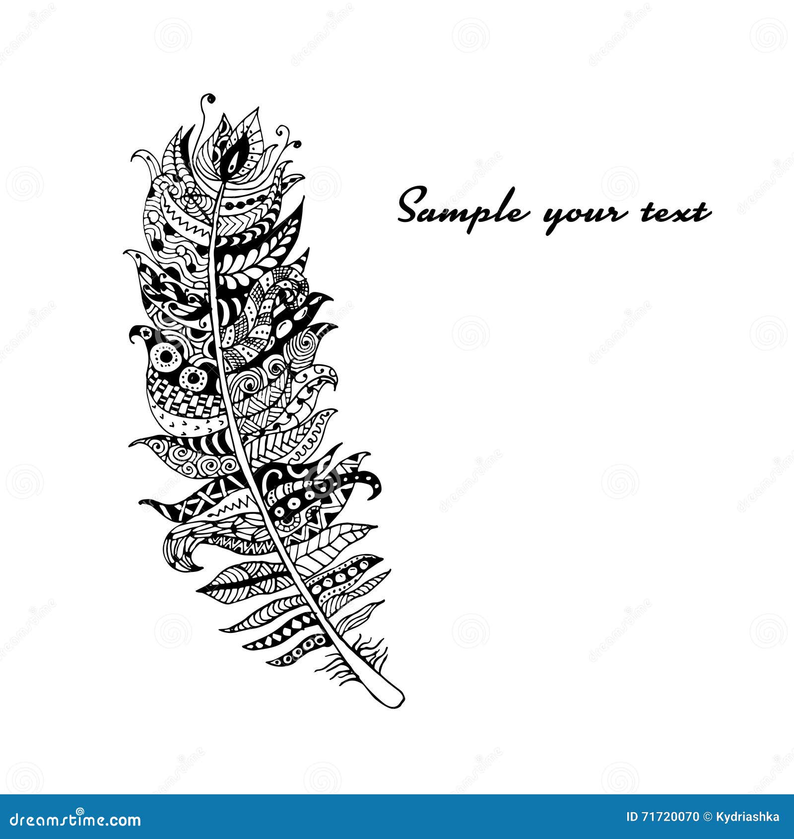 Art Feather, Zentangle Style for Your Design Stock Vector