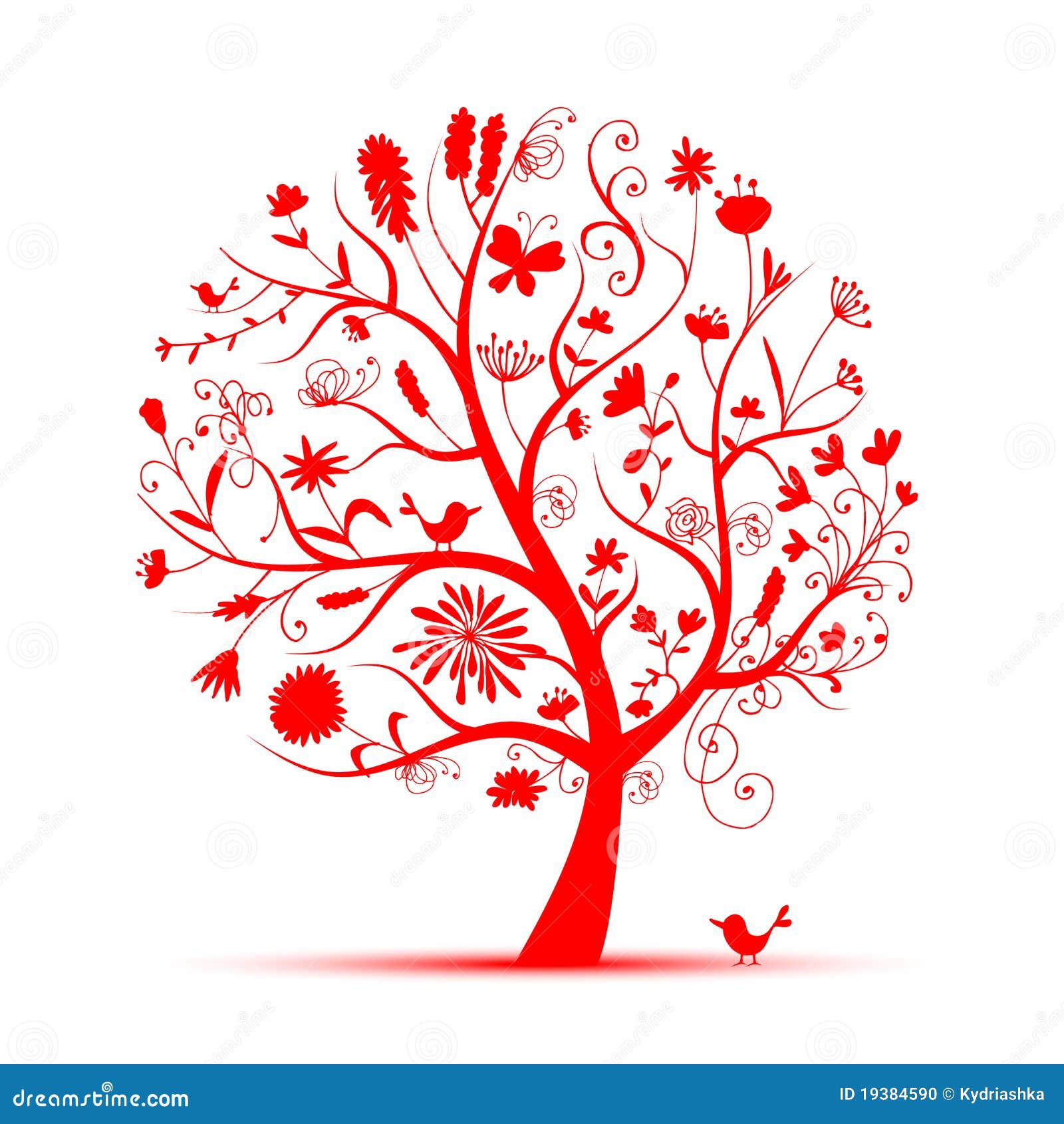 Art Floral Tree Red for Your Design Stock Vector Illustration of