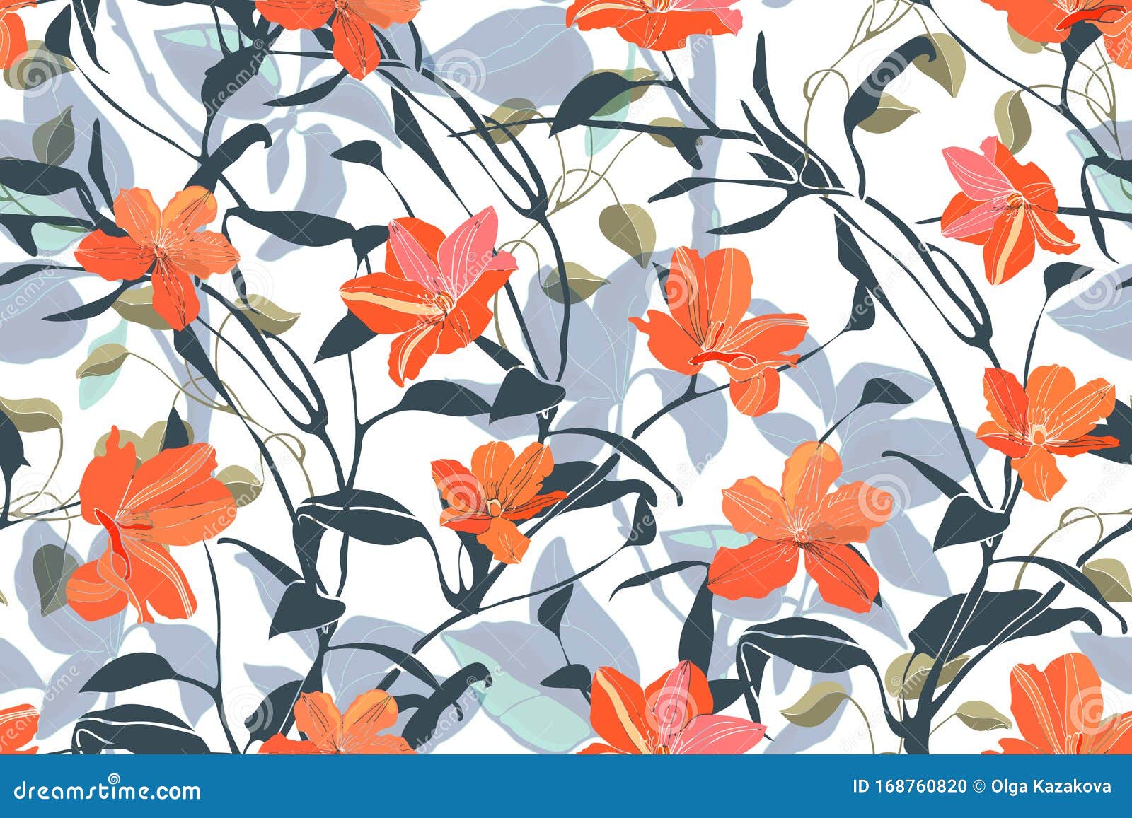 Art Floral Vector Seamless Pattern. Orange Flowers Isolated on White  Background. Stock Illustration - Illustration of pattern, japanese:  168760820