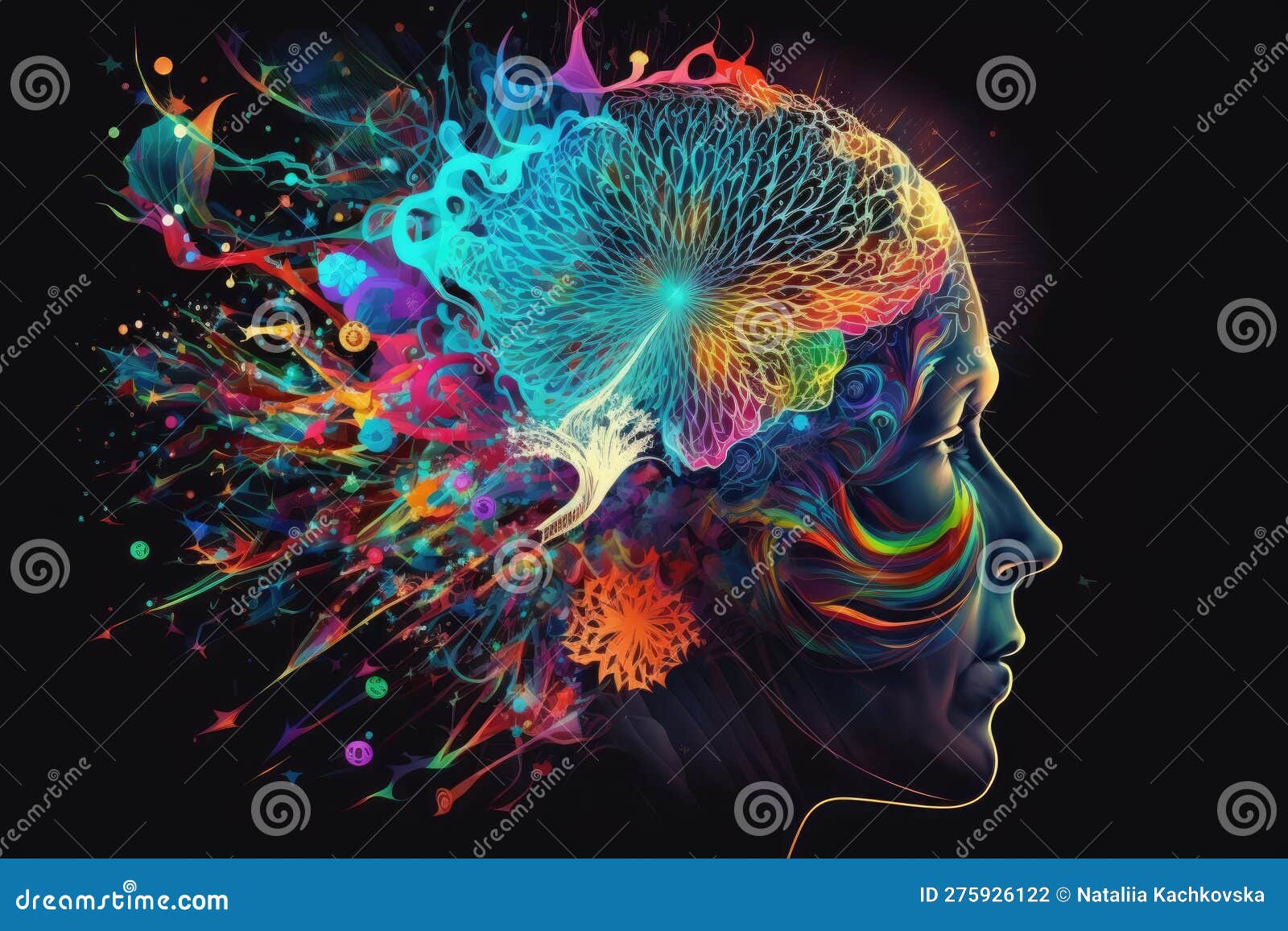 Art with Human Head Burst with Colors Stock Illustration Illustration