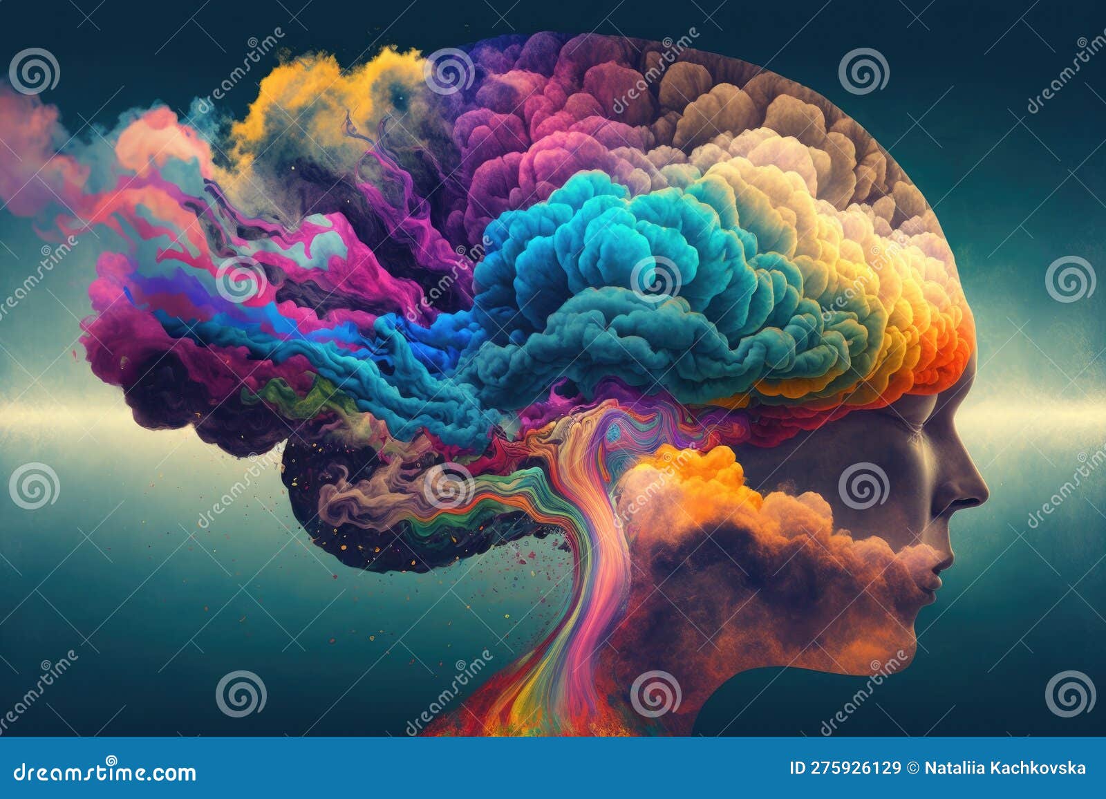 Art with Human Head Burst with Colors Stock Illustration Illustration
