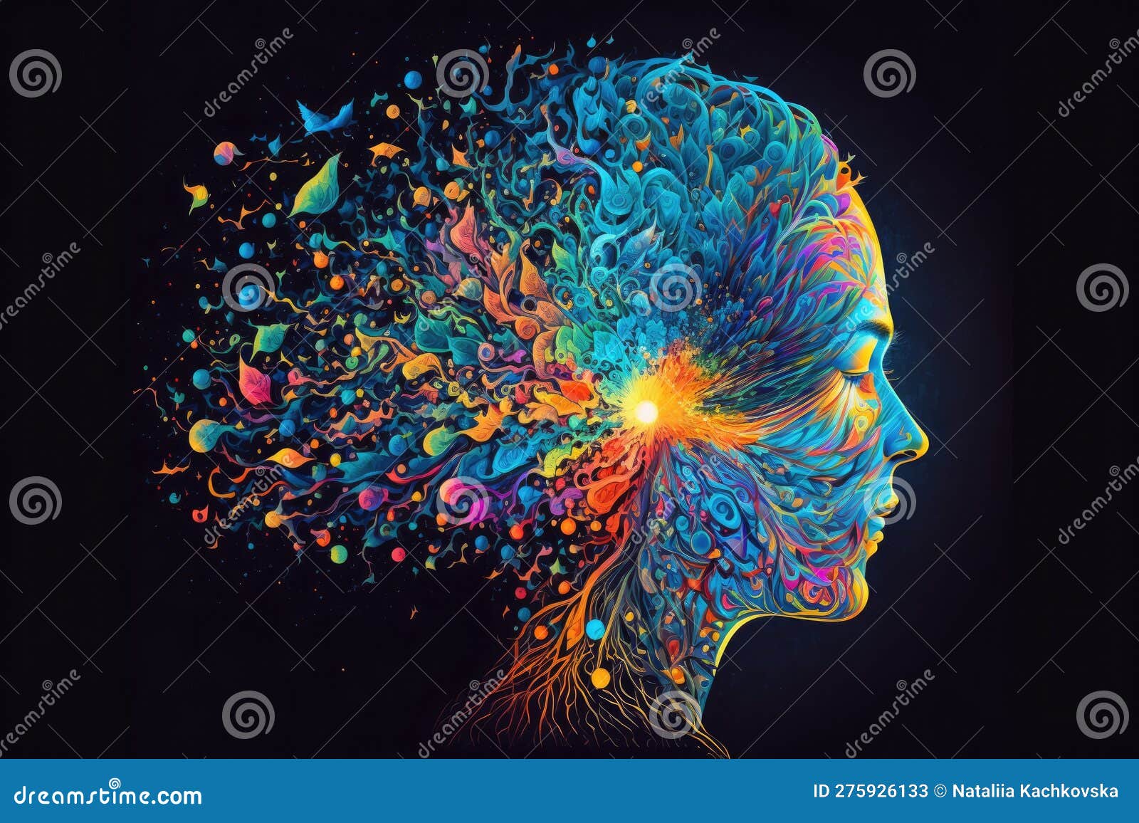 Art with Human Head Burst with Colors Stock Illustration - Illustration ...