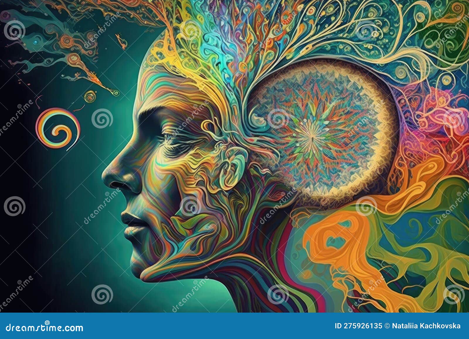 Art with Human Head Burst with Colors Stock Illustration Illustration