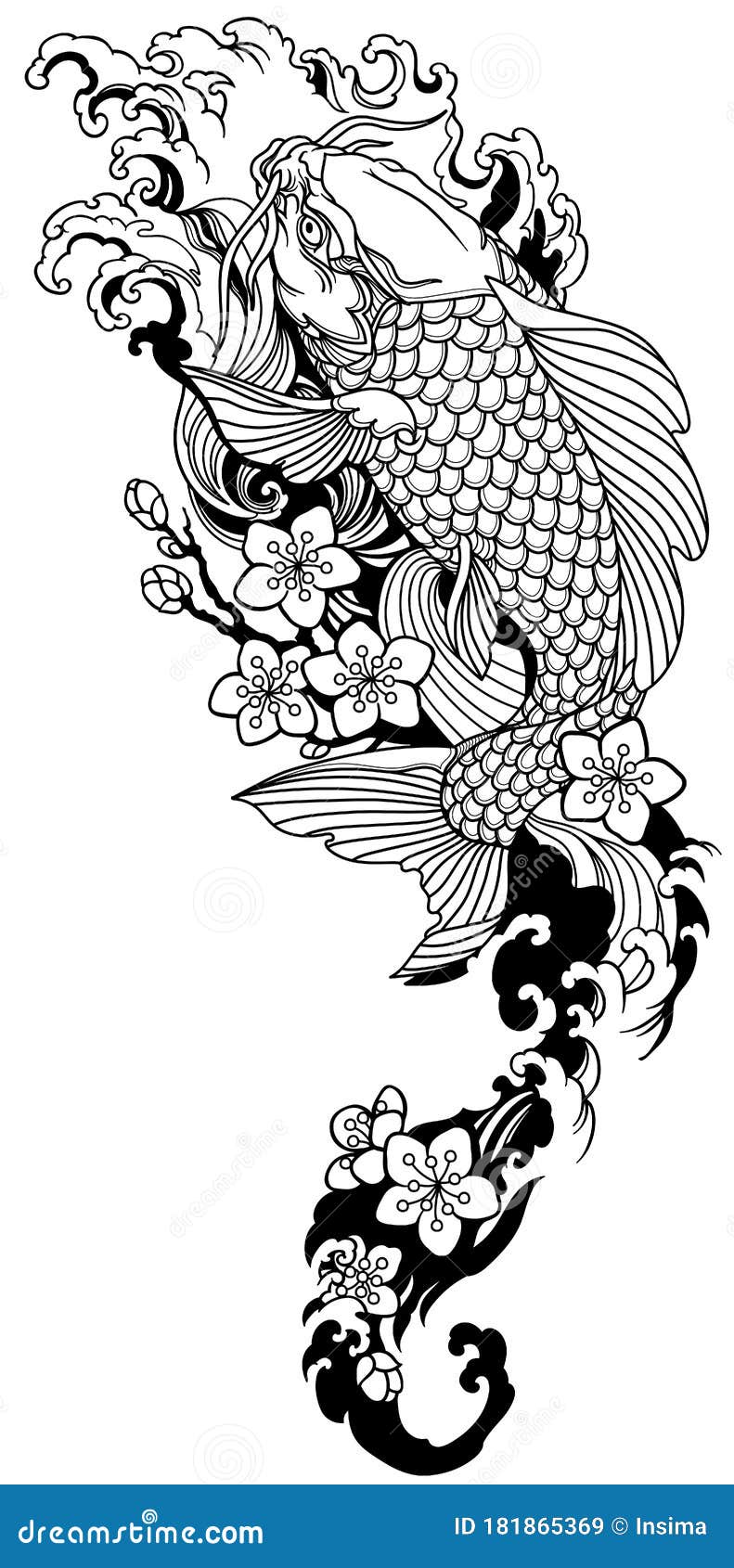 Koi Carp Transforming Into Dragon Tattoo Drawing 1908460 Vector Art at  Vecteezy