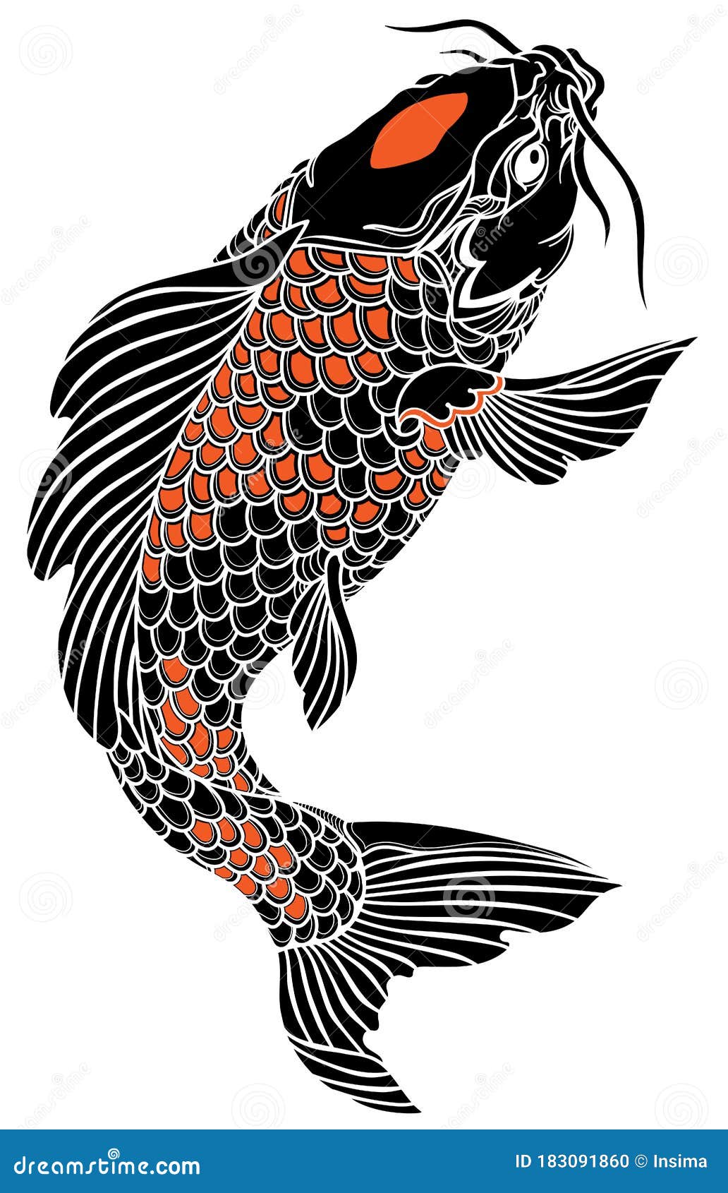 Black and Red Japanese Koi Carp Fish Stock Vector - Illustration of symbol, japanese: 183091860