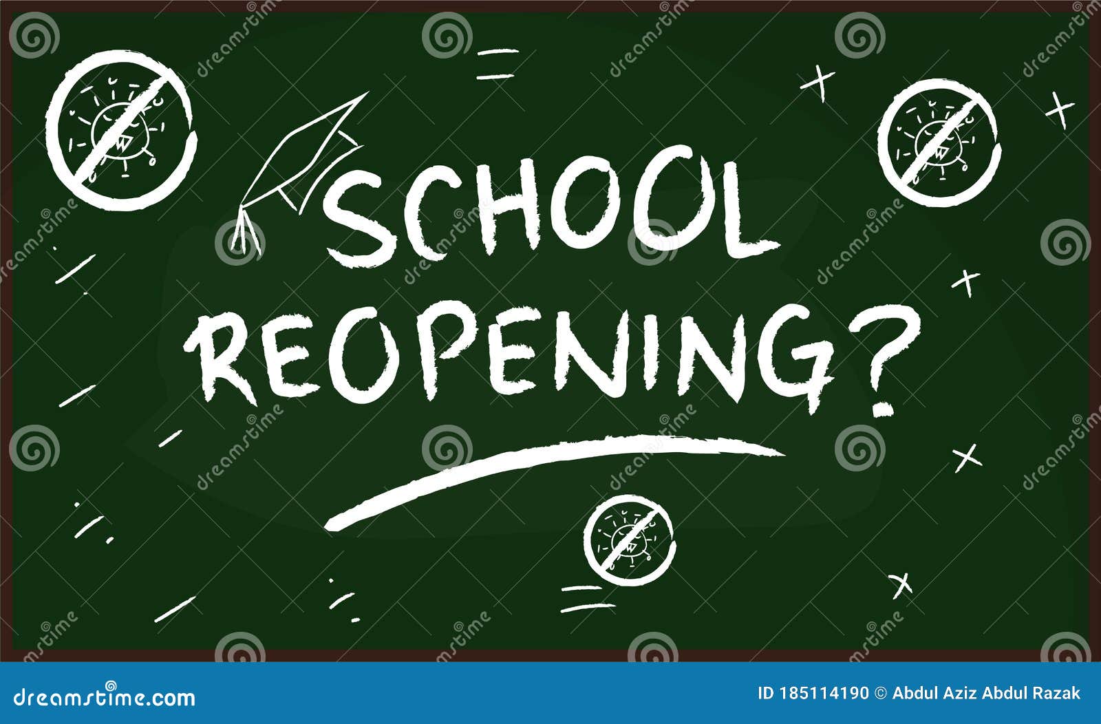   : covid 19 pandemic of schools reopening conceptual with chalkboard