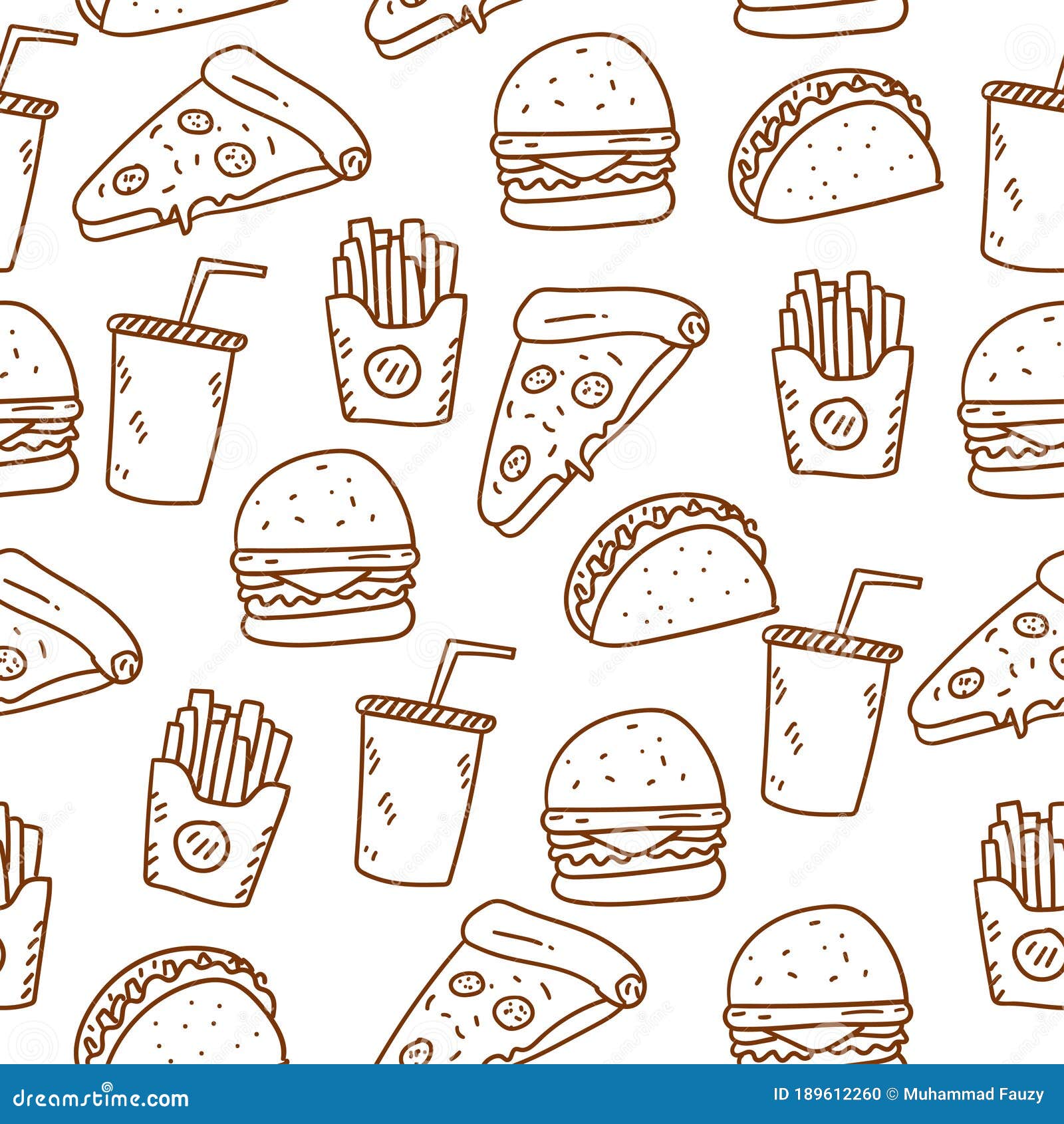 Foods Doodle Seamless Pattern with Brown Color Stock Vector - Illustration  of draw, french: 189612260