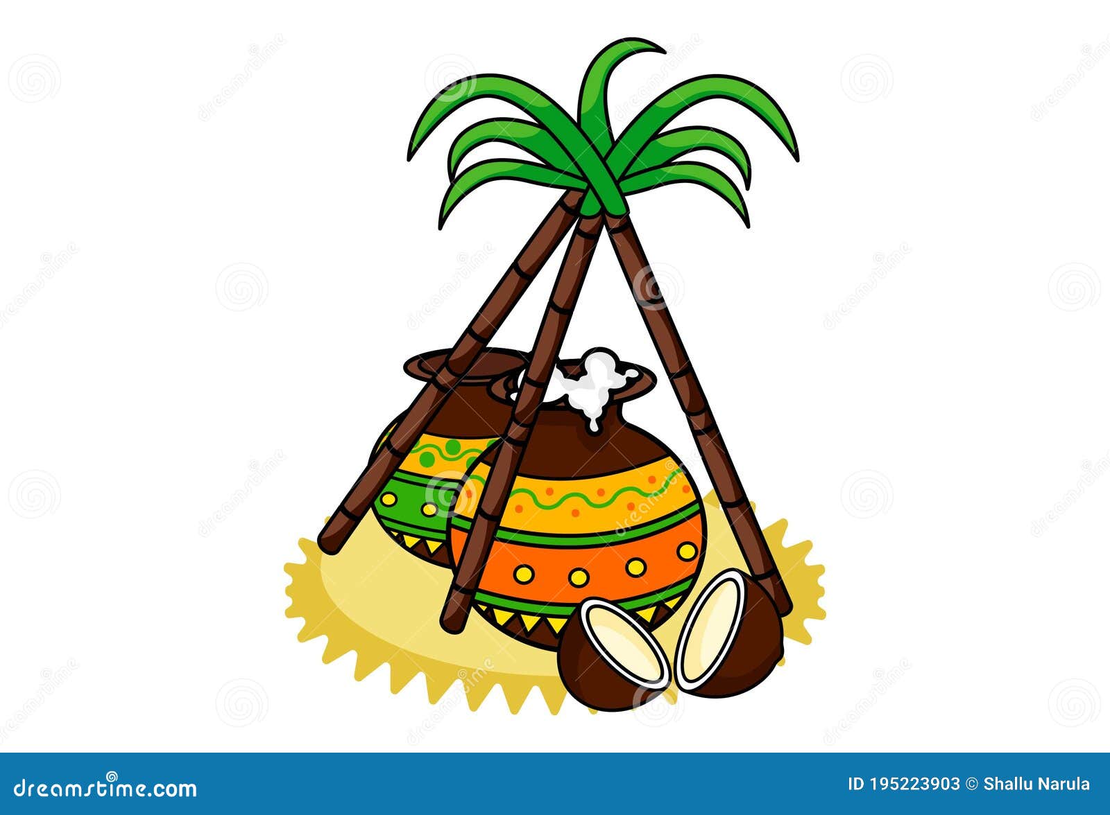 Vector Cartoon Illustration of Pongal Festival Sticker Stock Vector -  Illustration of holiday, food: 195223903