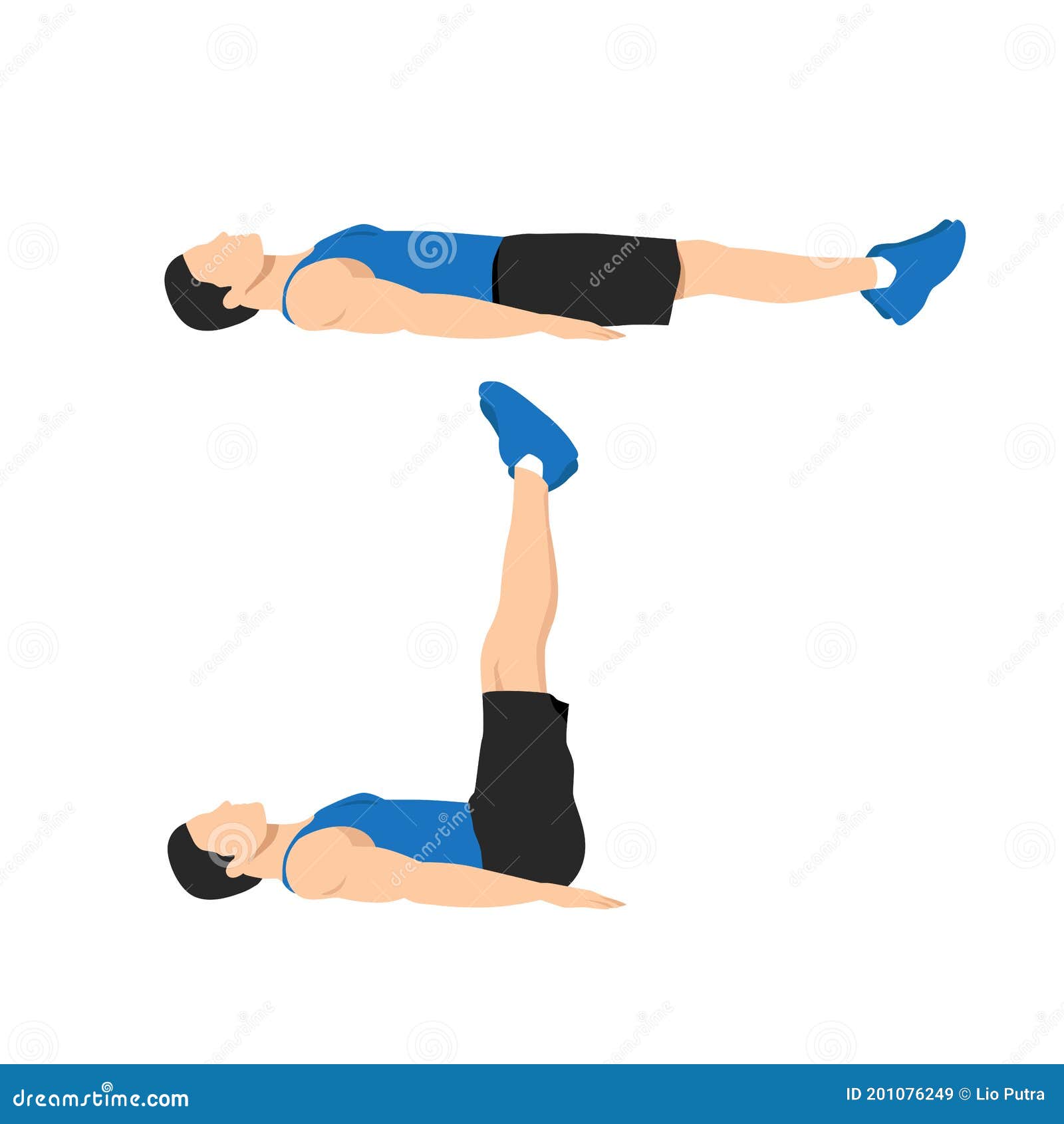 man doing lying leg raises exercise. abdominals exercise