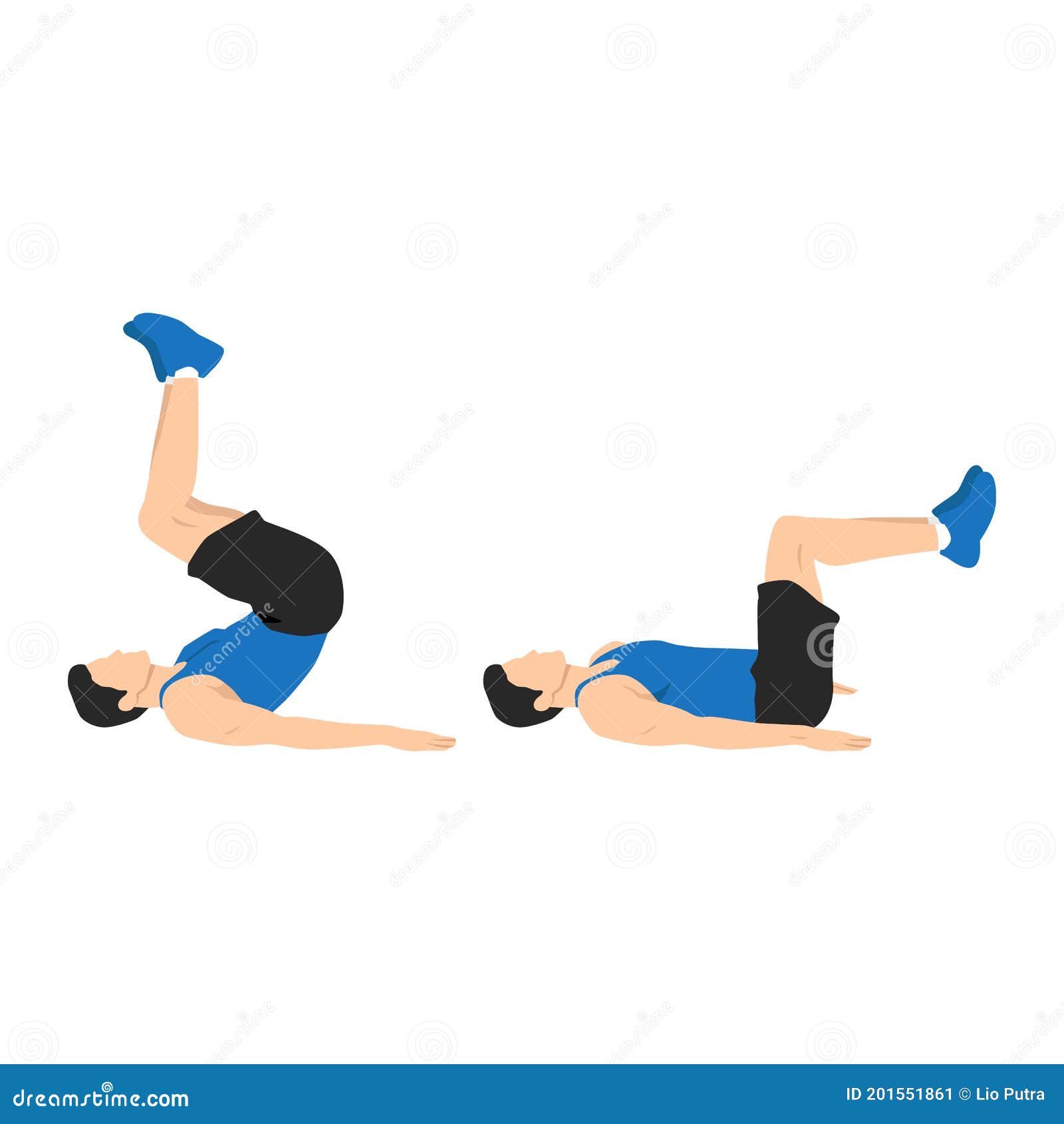 man doing reverse crunch exercise. flat  