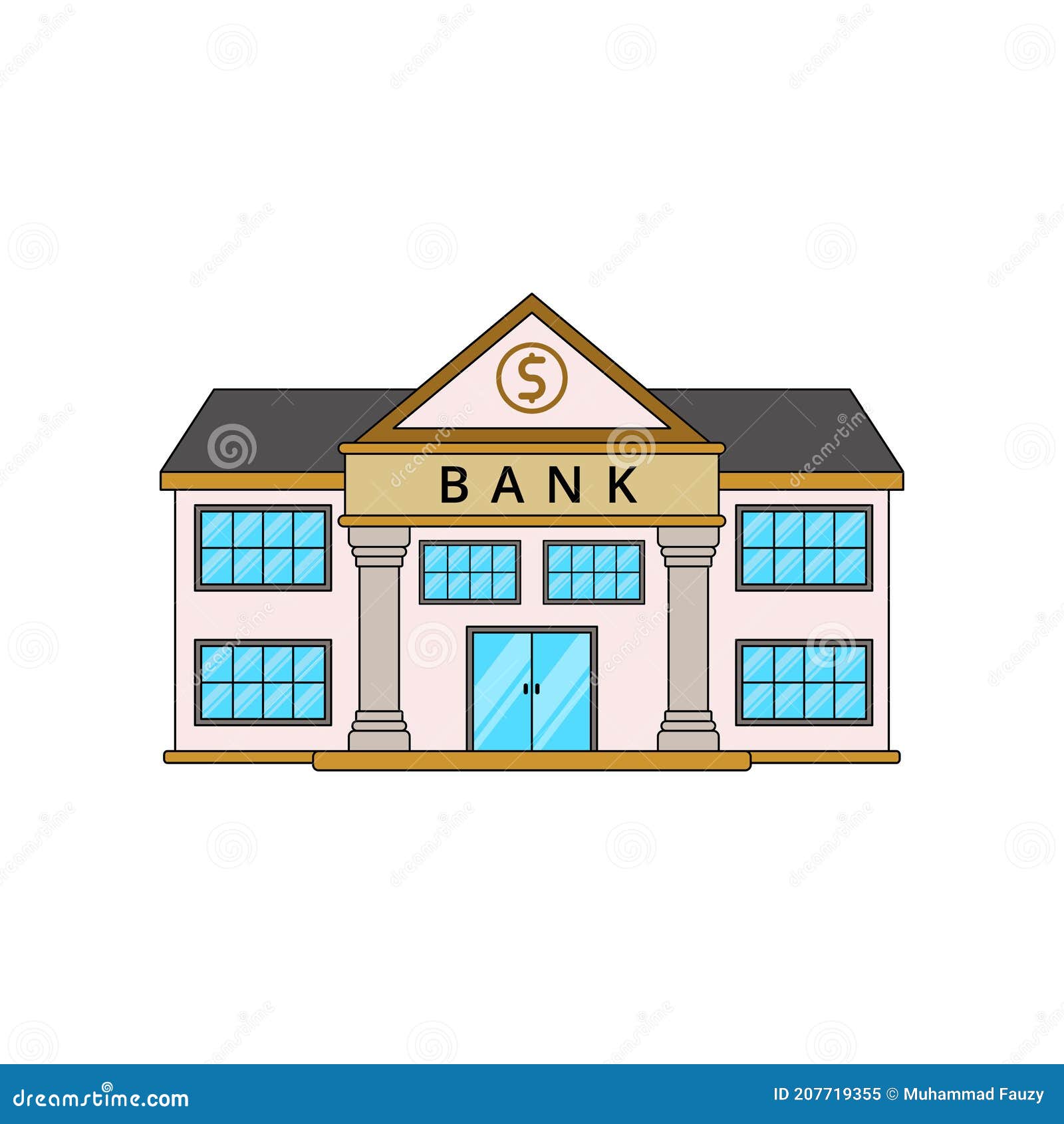 Bank Building Cartoon Illustration Isolated On White Stock Vector