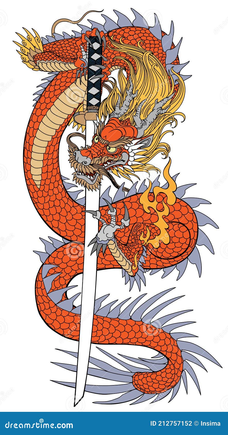 Dragon And Sword Stock Illustration  Download Image Now  Dragon Tattoo  Japanese Culture  iStock