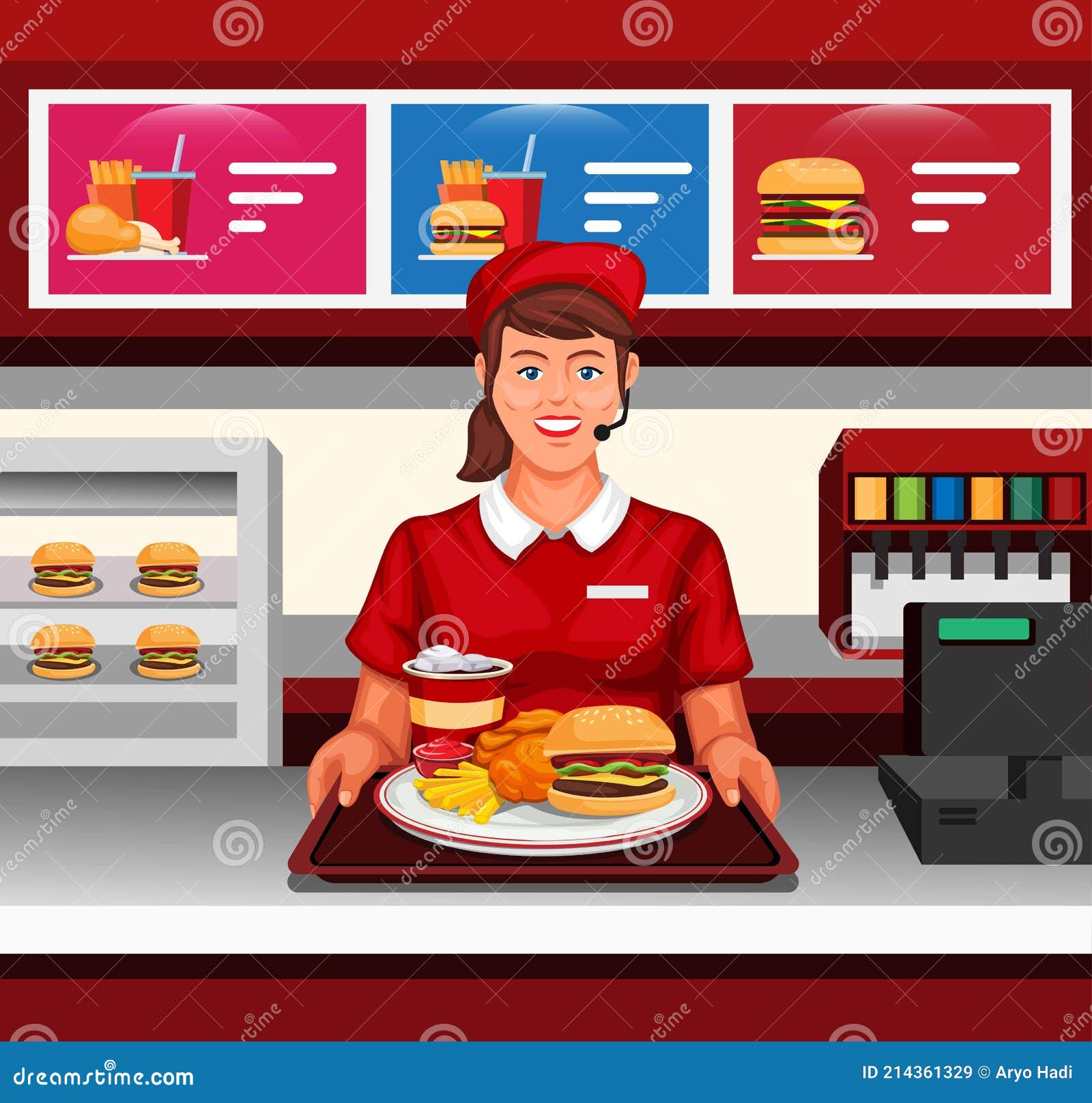Girl Fast Food Restaurant Work Served Order To Customer Concept in Cartoon Illustration Vector Stock Vector - Illustration of counter, ecommerce: 214361329 Girl Fast Food Restaurant Work Served Order To Customer Concept in Cartoon Illustration Vector Stock Vector - Illustration of counter, ecommerce: 214361329