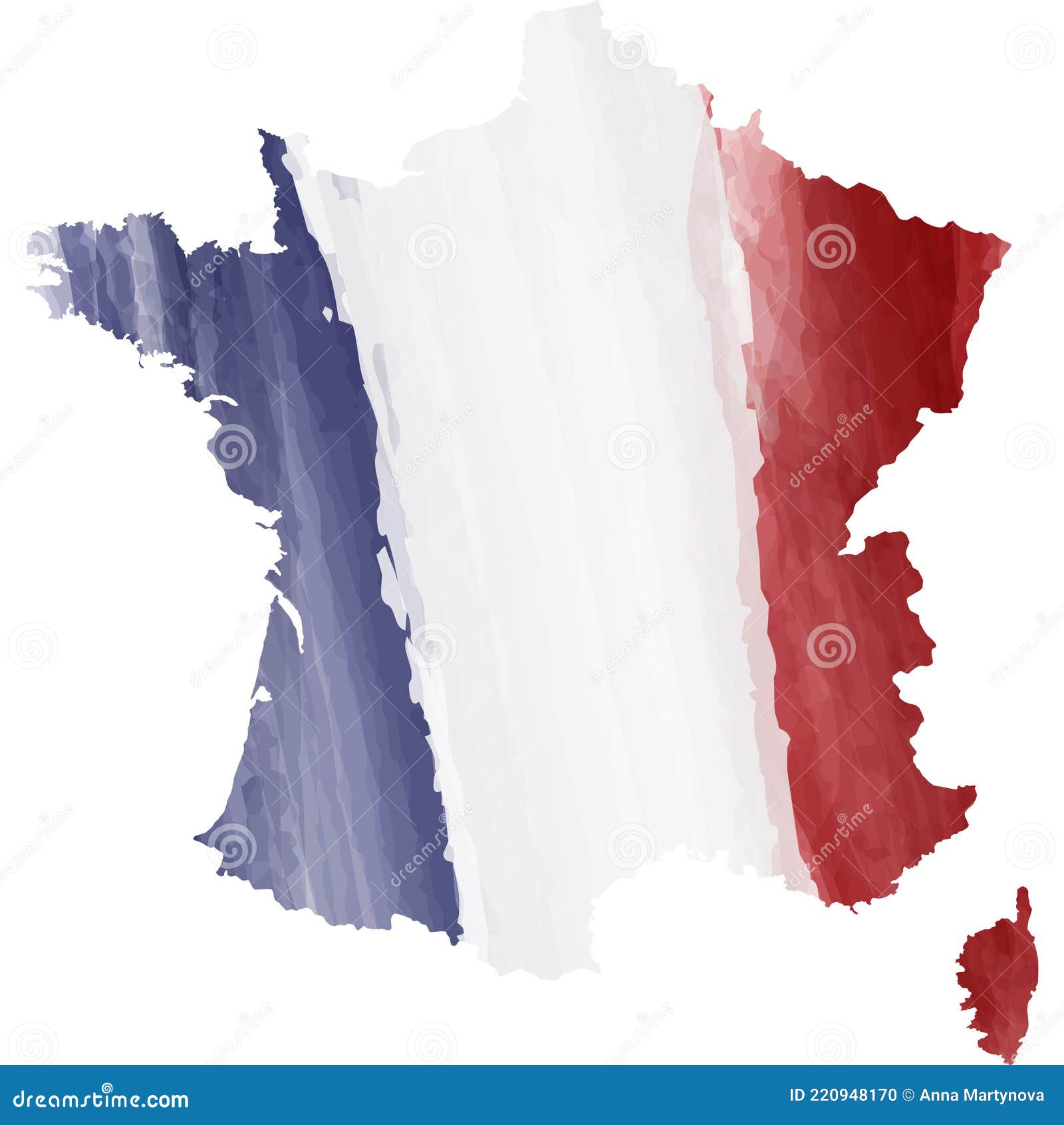 Map of France in Watercolor Tricolor Background. Stock Vector -  Illustration of juillet, prise: 220948170