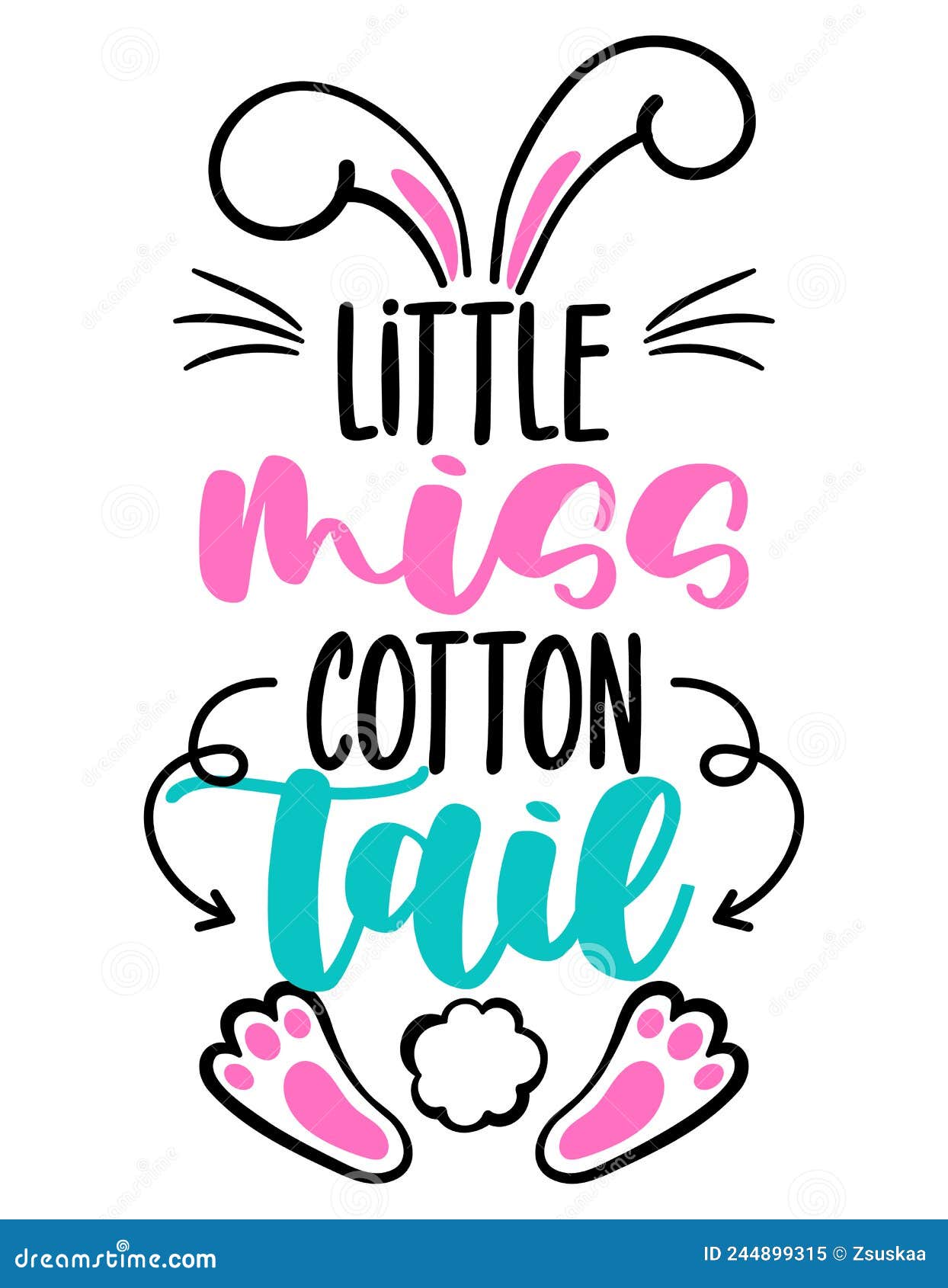 Little Miss Cotton Tail Cute Easter Bunny Design, Funny Hand Drawn