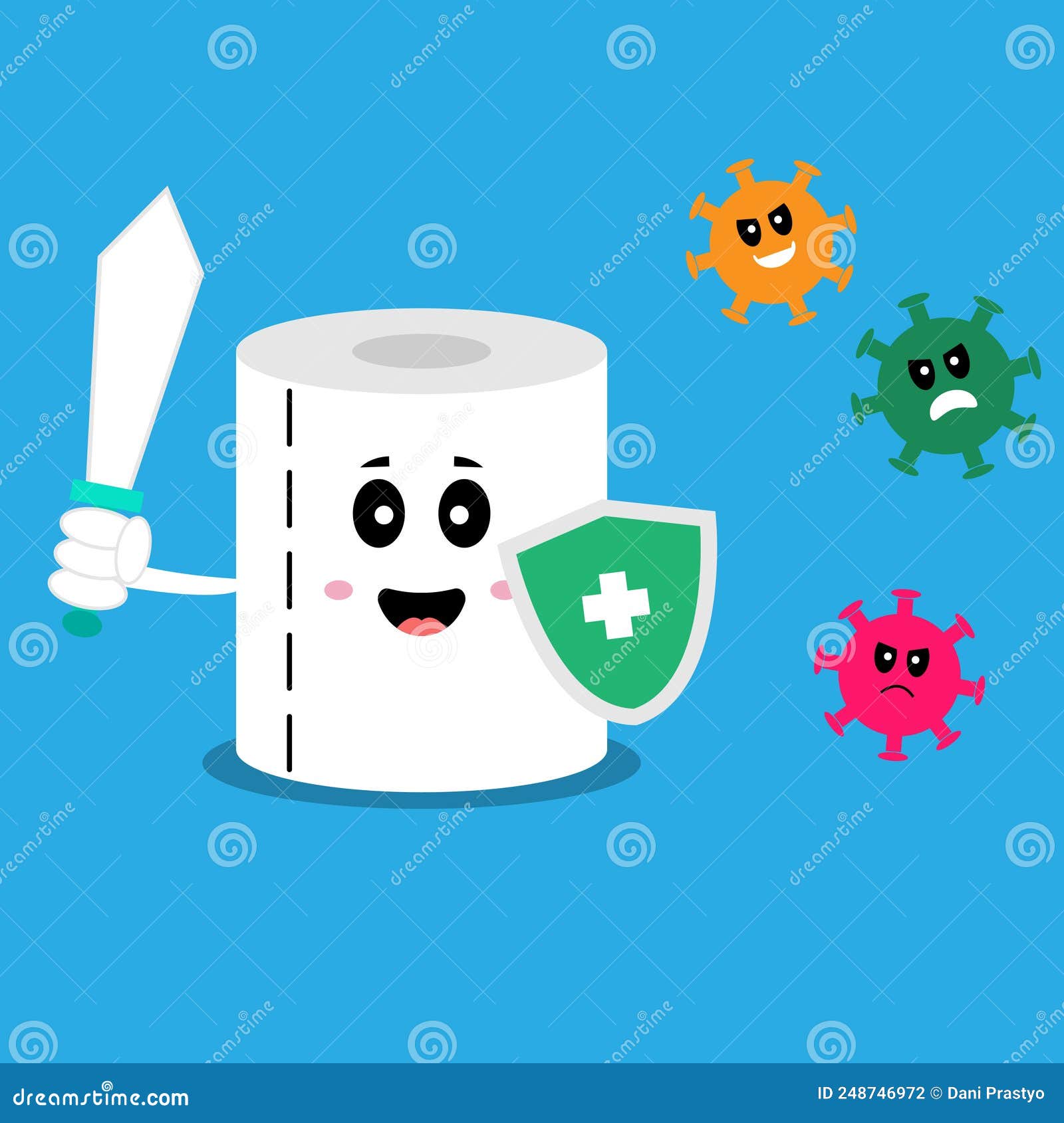Toilet Paper Vs Bacteria Cartoon Character Stock Vector