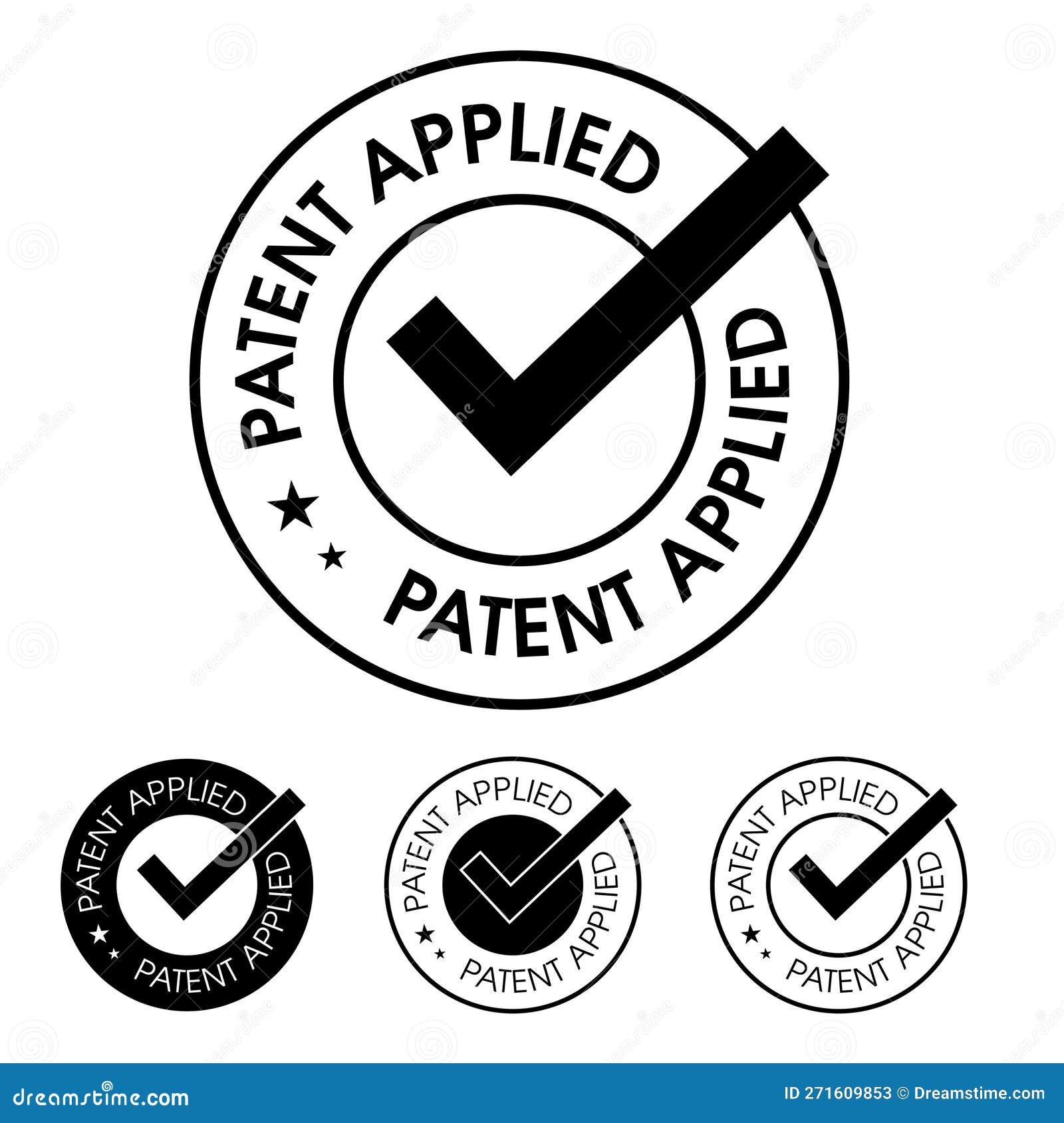 Patent Applied Vector Icon Set with Tick Mark. Stock Vector