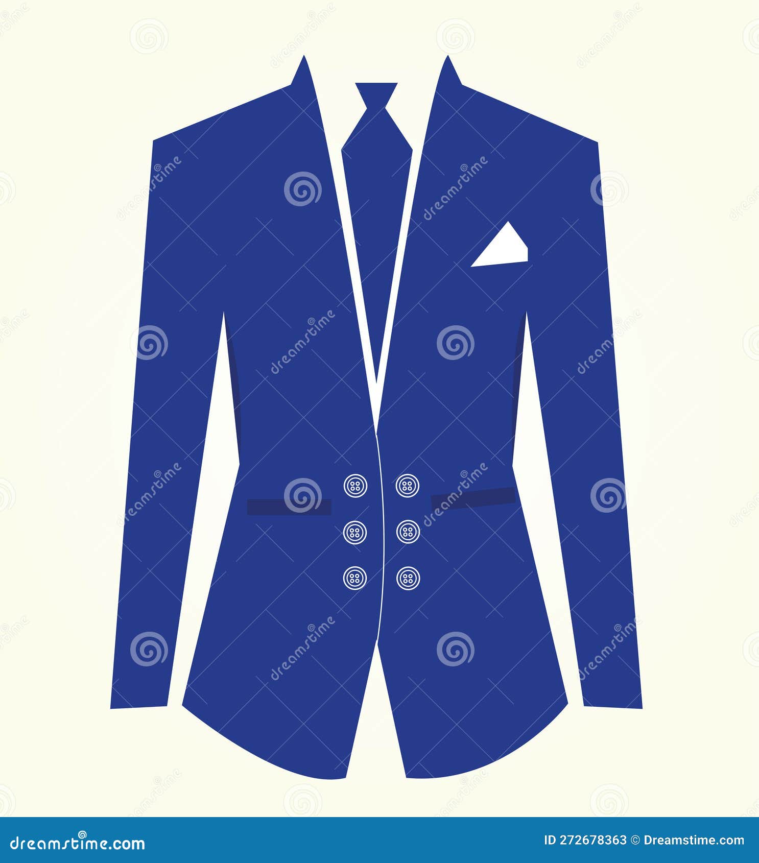 Men Blue Coat and Tie with Pockets, Buttons and Handkerchief. Man Business Suit, Wedding Coat or
