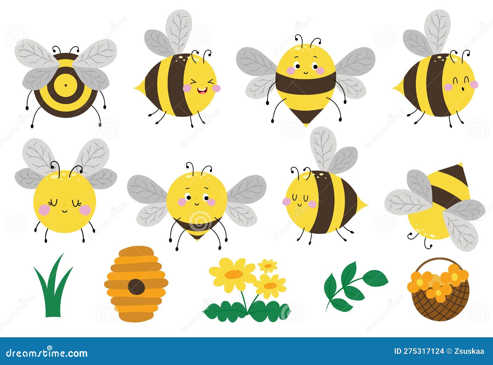 Bee Bundle. Bumble Bee Set. Beehive, Honey Jar, Queen Bee. Honey Dipper