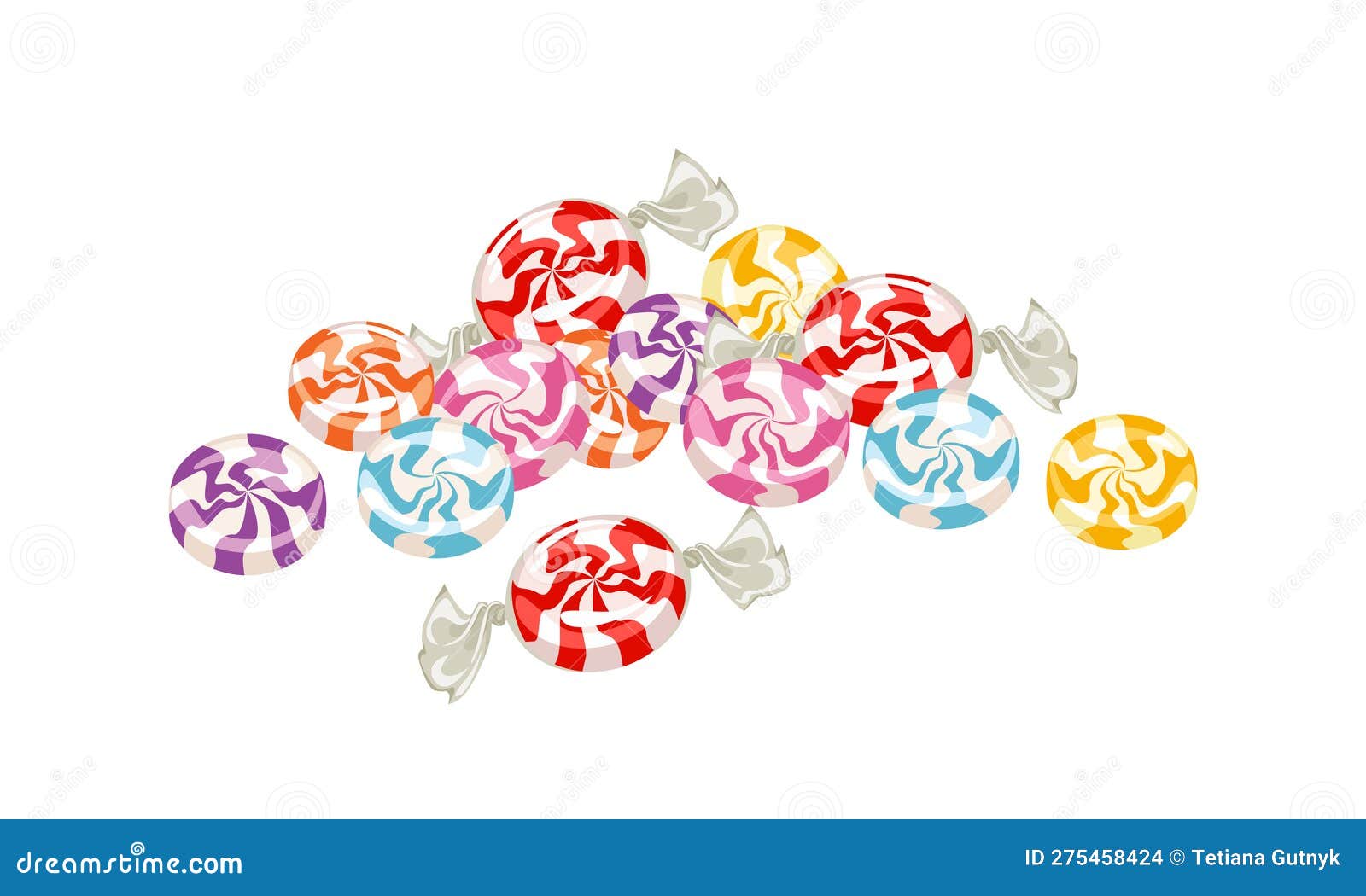 Colorful Swirl Hard Candy. Heap of Sweets Stock Vector Illustration