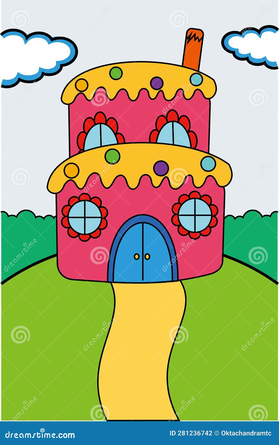 Funny House in the Park. Vector Illustration of a Cute House Stock