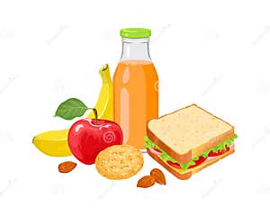 School Lunch Vector Cartoon Illustration Of Healthy Food Stock Vector 