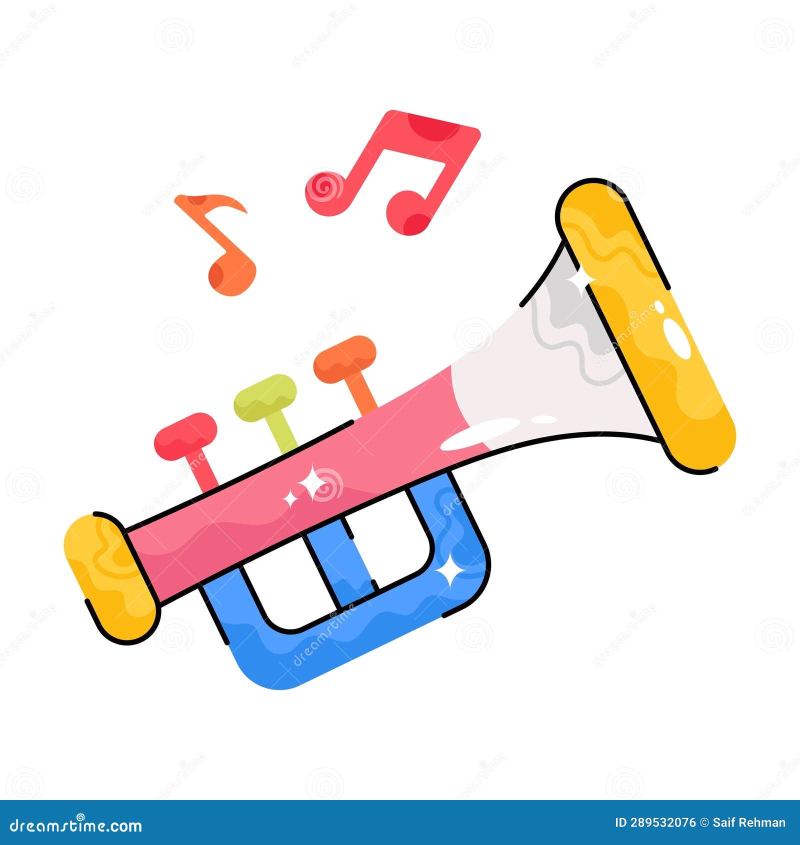 Trumpet Doodle Vector Colorful Sticker. EPS 10 File Stock Illustration