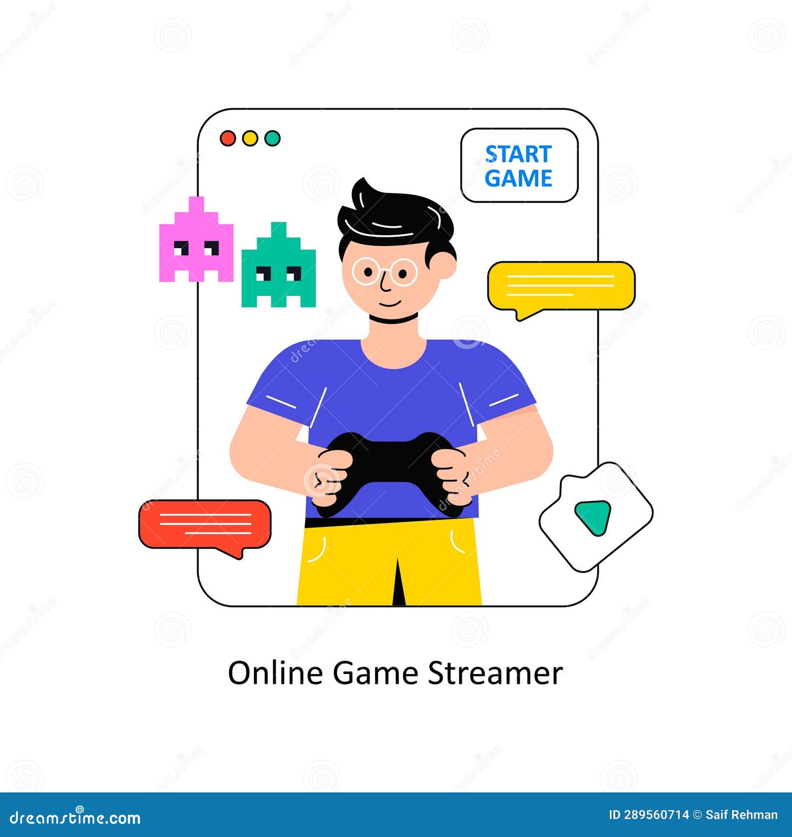 Online Game Streamer Flat Style Design Vector Illustration. Stock