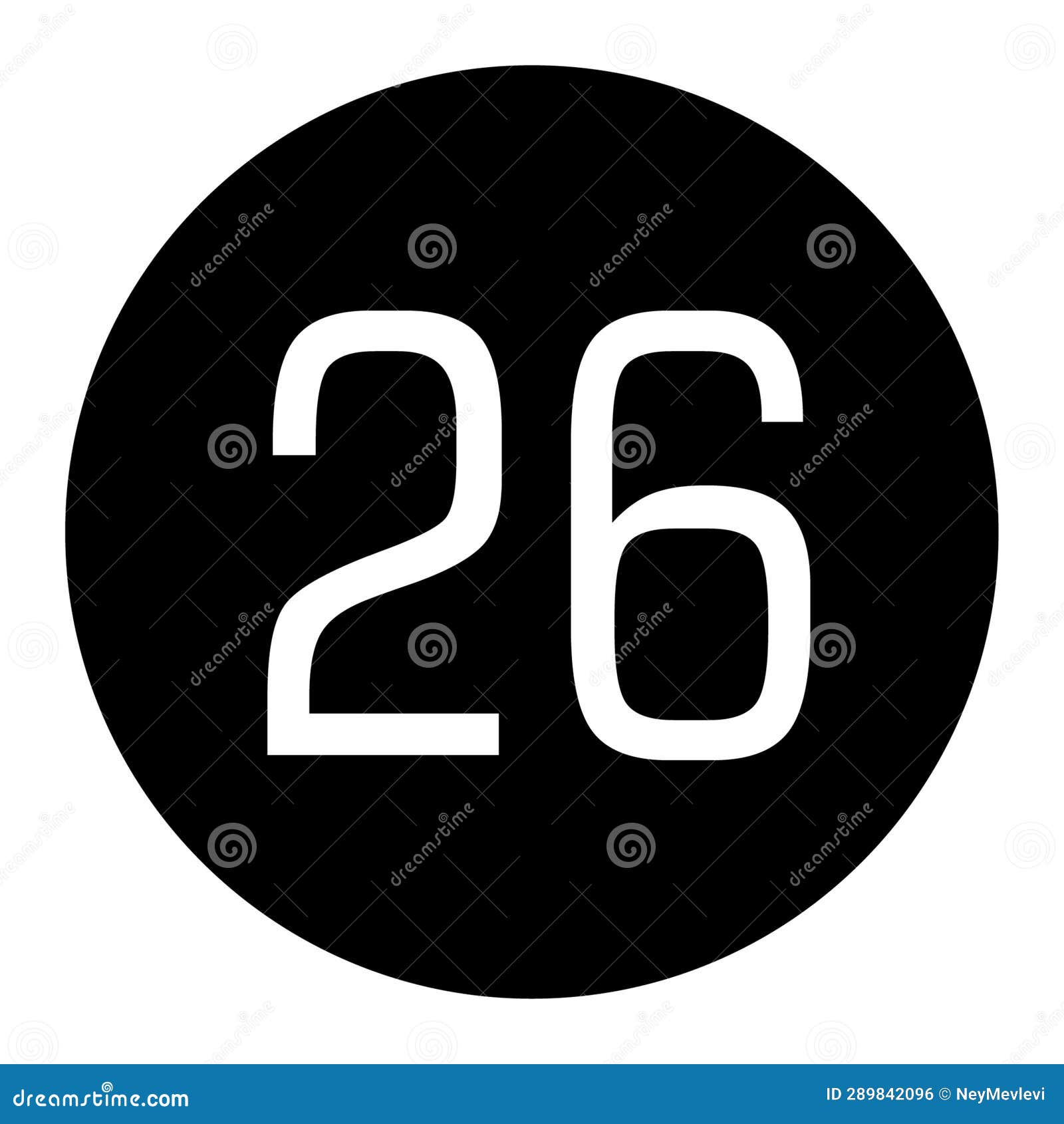 The Number 26 is Written in White with a Black Circle Frame Stock