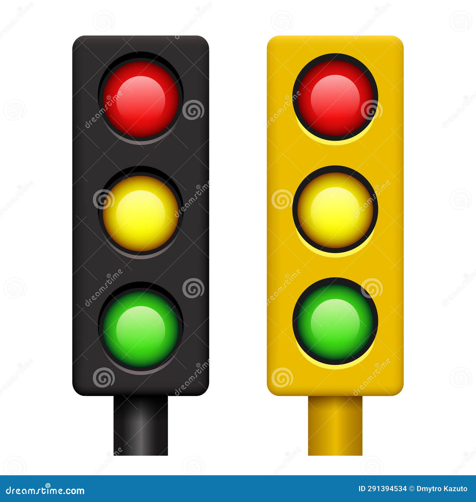 Traffic Light. Realistic 3D Traffic Light. Black and Yellow Traffic