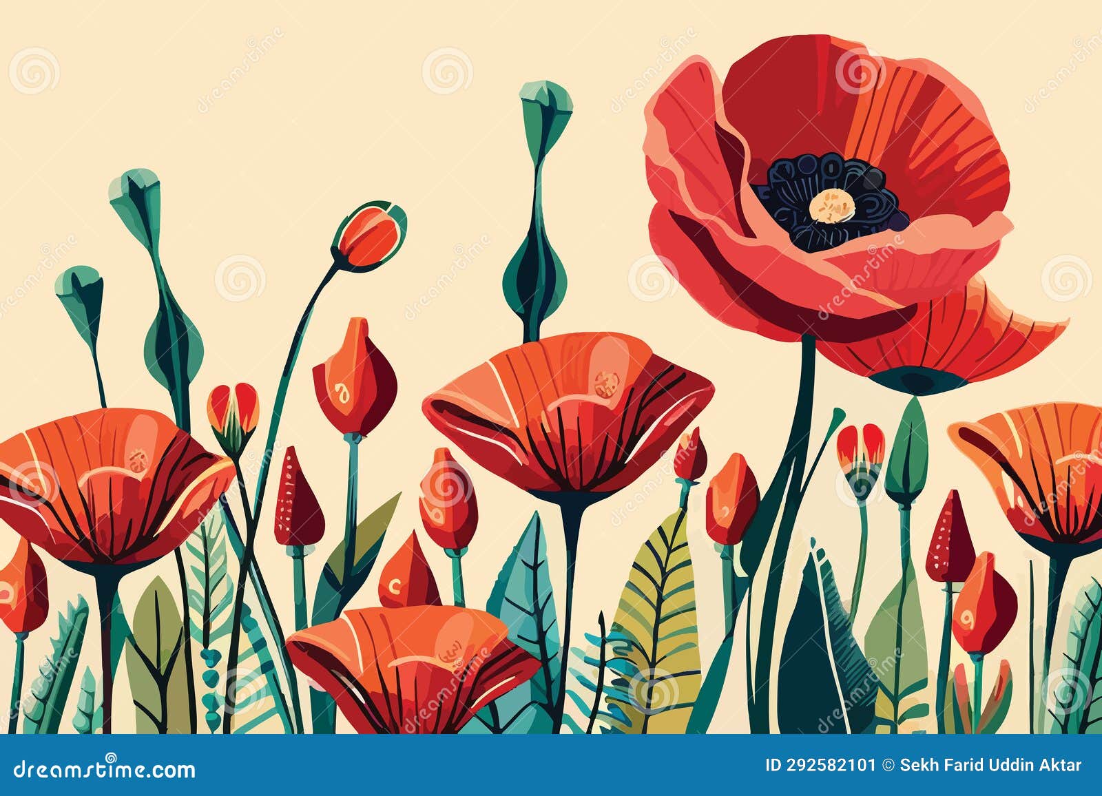 Poppy Flower Watercolor Art and Illustration Created with Ai Stock ...