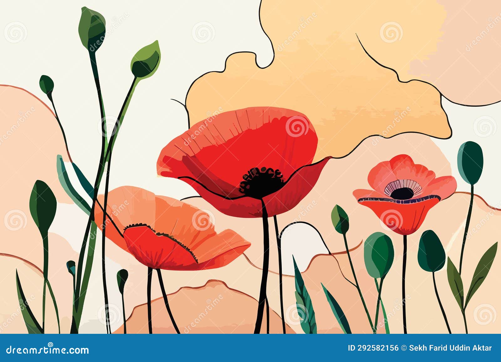 Poppy Flower Watercolor Art and Illustration Created with Ai Stock ...