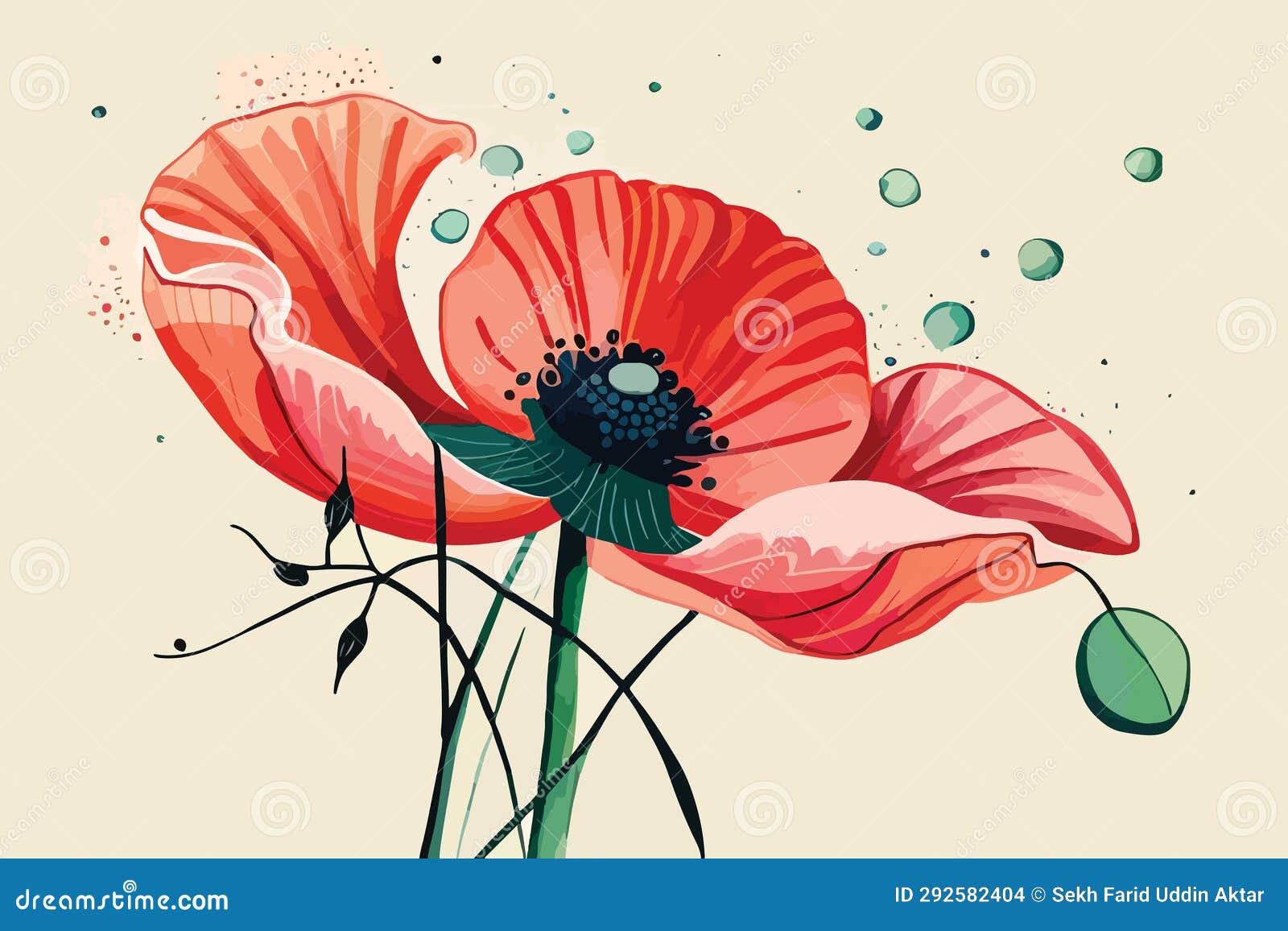 Poppy Flower Watercolor Art and Illustration Created with Ai Stock ...