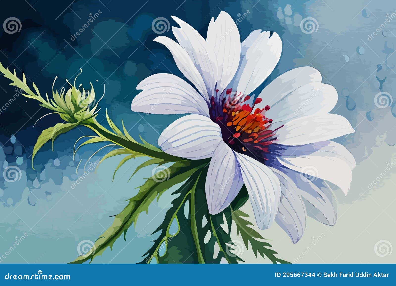 Night Queen Flower Watercolor Art and Illustration Created with Ai Stock Vector Illustration