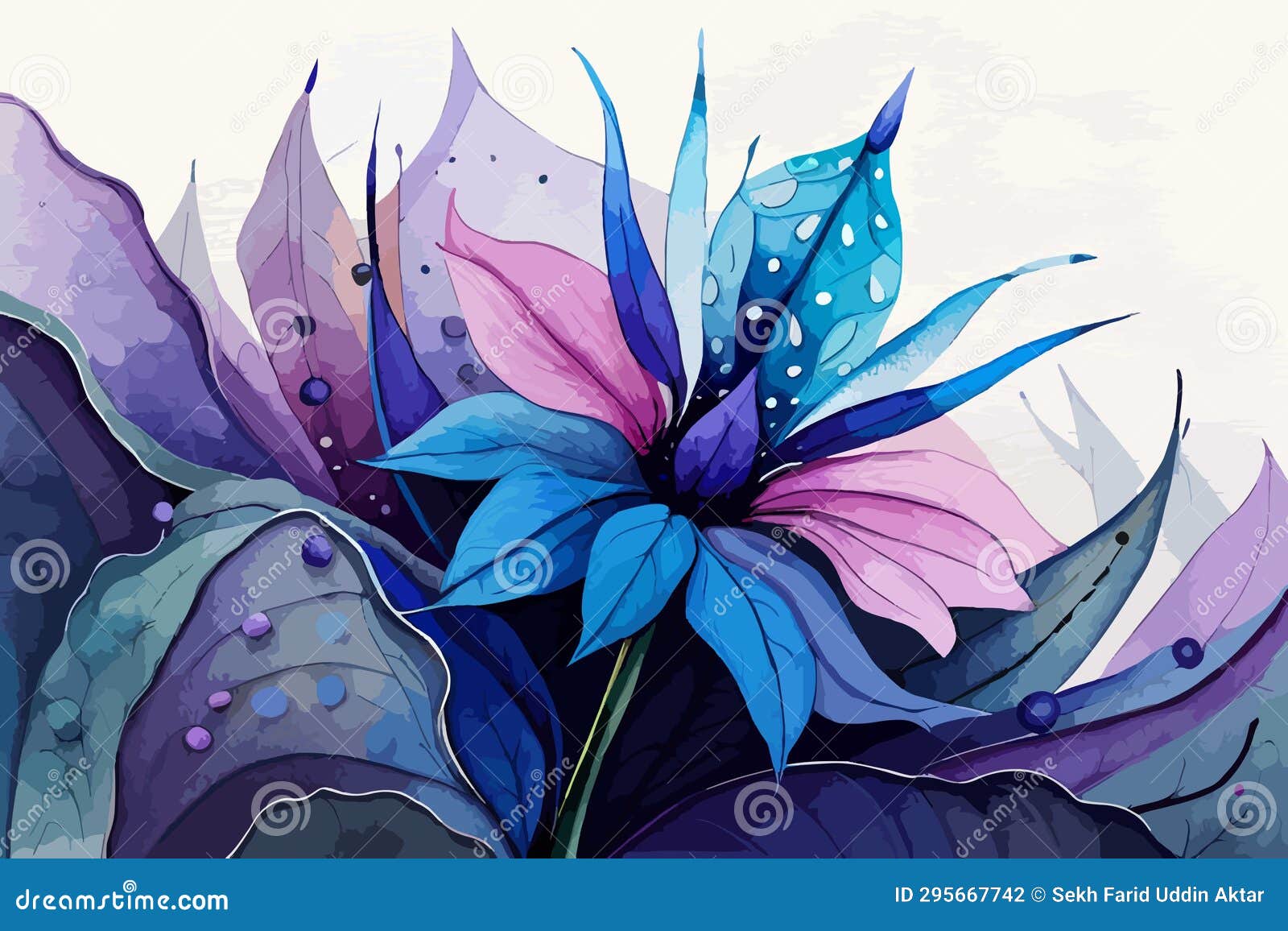 Night Queen Flower Watercolor Art and Illustration Created with Ai