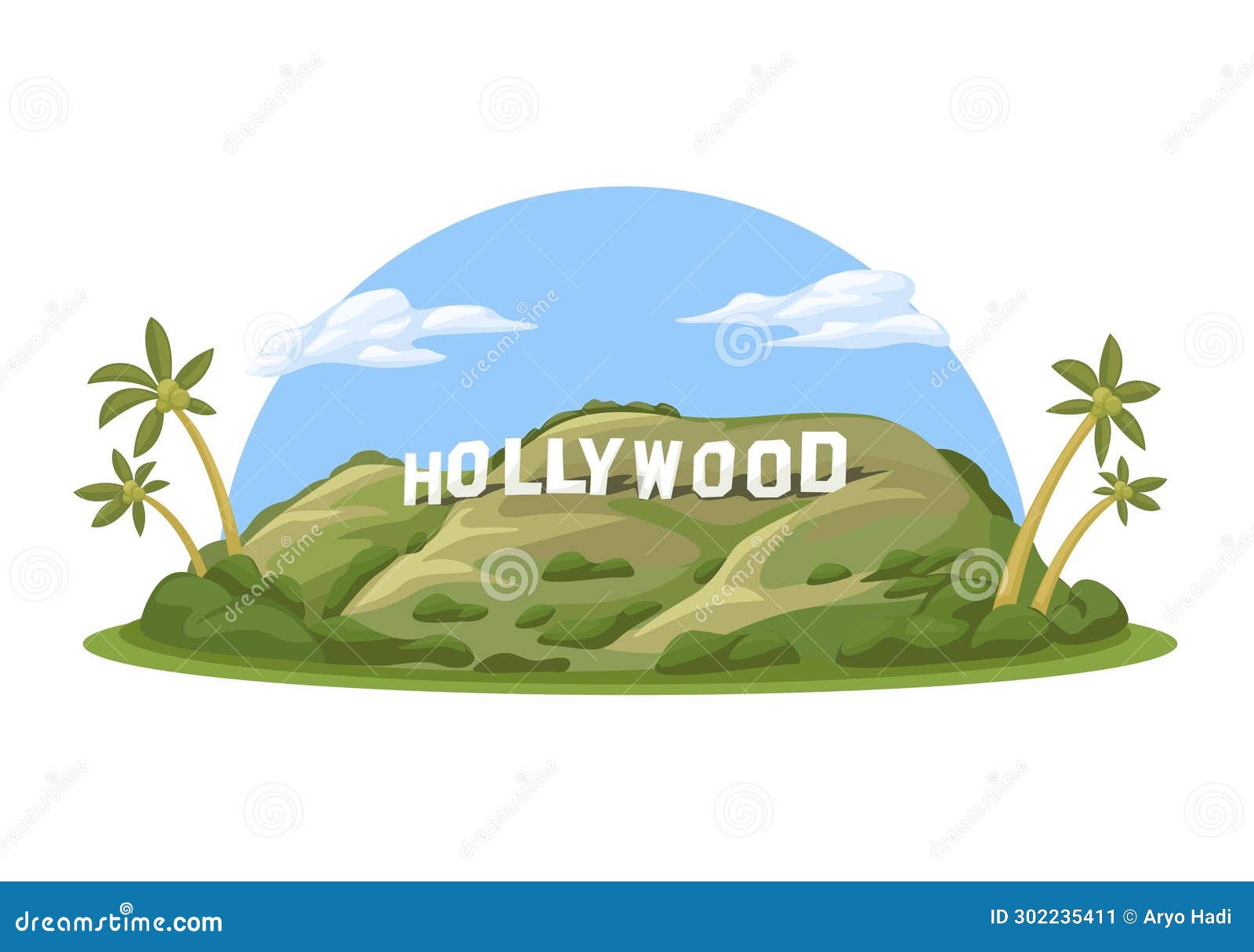 Hollywood Sign Los Angeles Landmark Illustration Vector Stock Vector