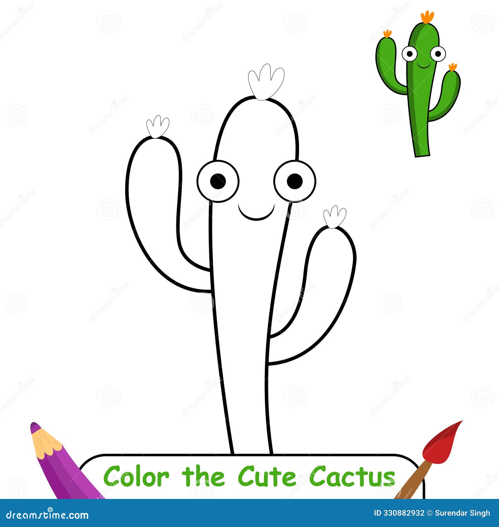 Cactus Coloring Page, Coloring Book for Kids, Cactus Isolated Vector